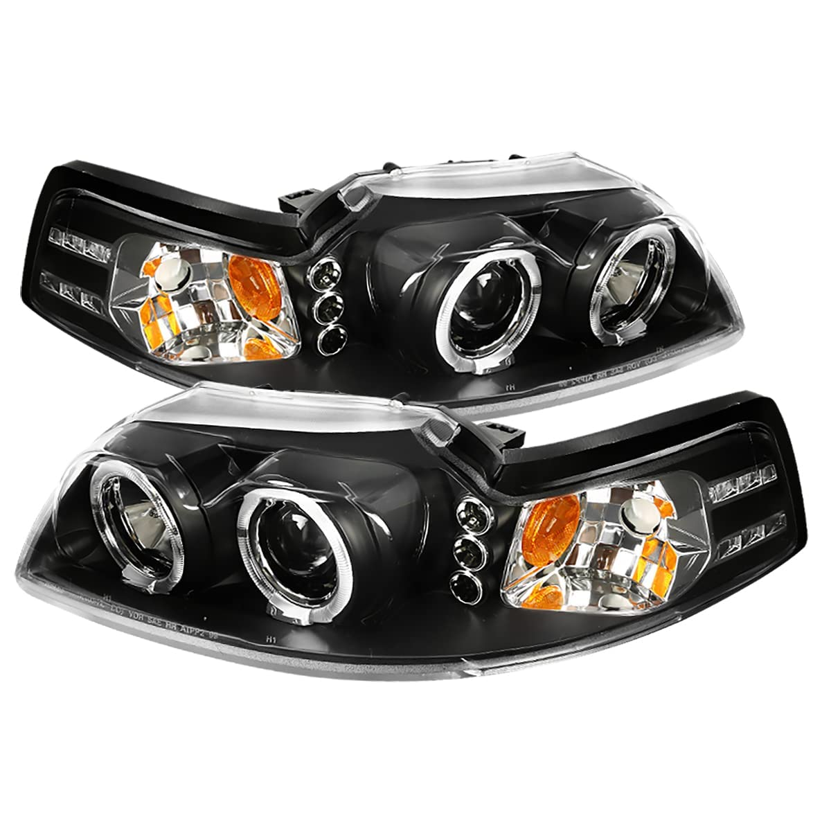 Carpartsinnovate Fits 99-04 Replacement Black Led Halo Projector Headlights Head Lamps