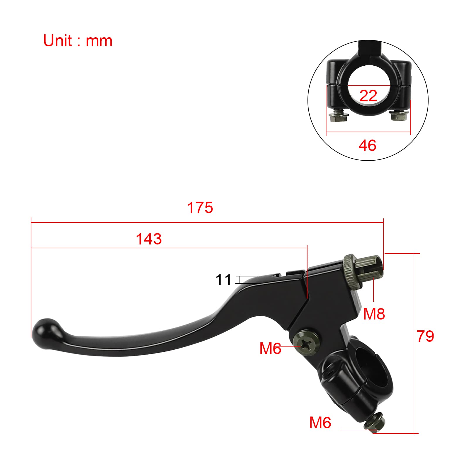 FLYPIG Left Right 7/8'' Black Brake Handle Levers Perch for Honda XR CRF 50 70 90cc 110cc 125cc XR80 CRF70 CRF80 XR100 CRF100 Pi