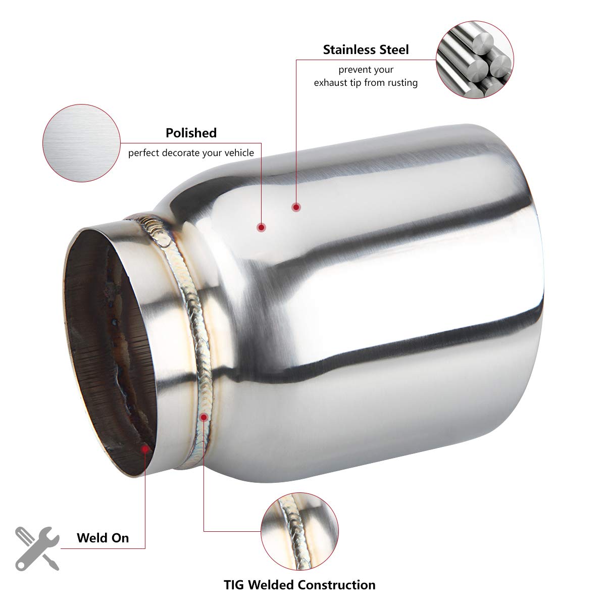 Lcgp 3' Inlet Universal Exhaust Tip, 4' Outlet - 5' Long, Stainless Steel Double Wall Angle Cut