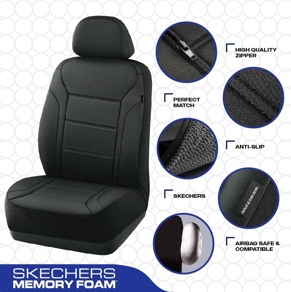 Skechers Memory Foam Car Seat Covers, Lycra Seat Covers Thick Memory Foam, Universal Seat Covers for car Airbag Compatible, Auto