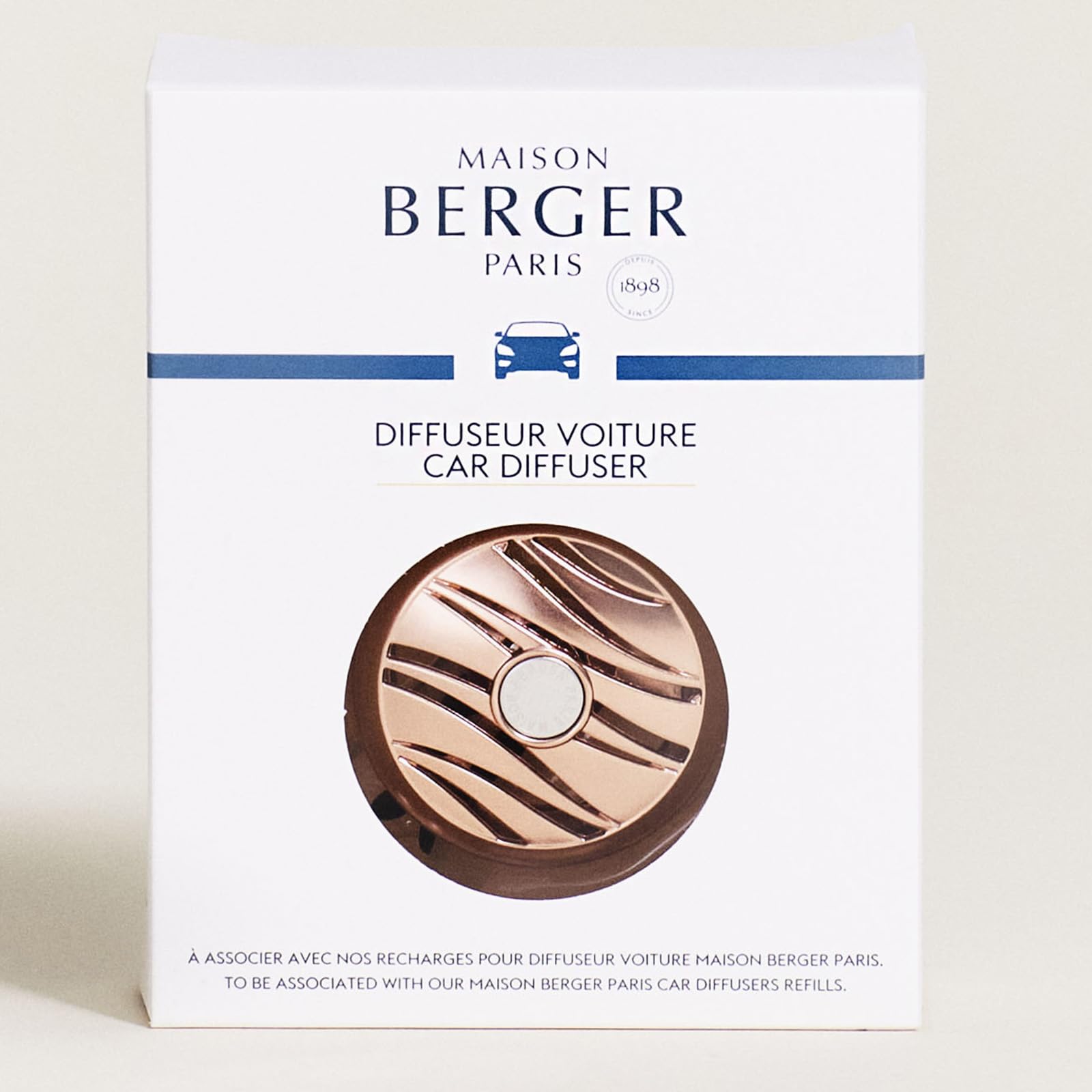 Maison Berger - Refillable Car Air Freshener Vent Clip Diffuser Set - 1.75'' Diameter X 1.25'' Depth - Made In France (Pink Copp