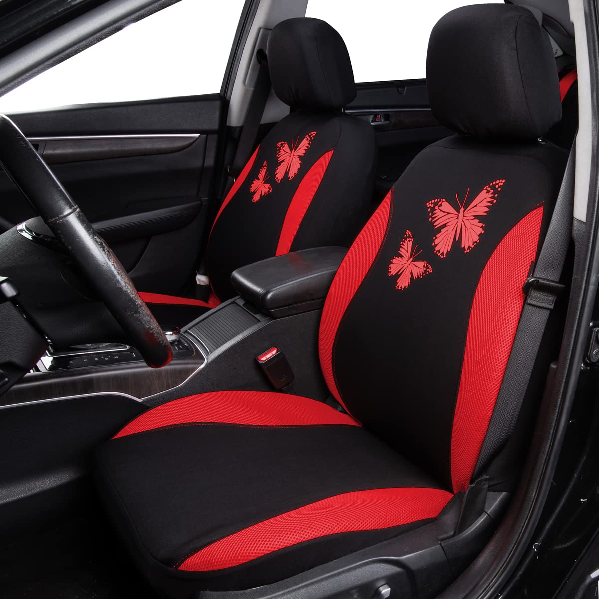 Flying Banner Butterfly Car Seat Covers Ful Set Fashion Universal Lady Woman Female Rear Bench Split Colorized (Full Set, Red)