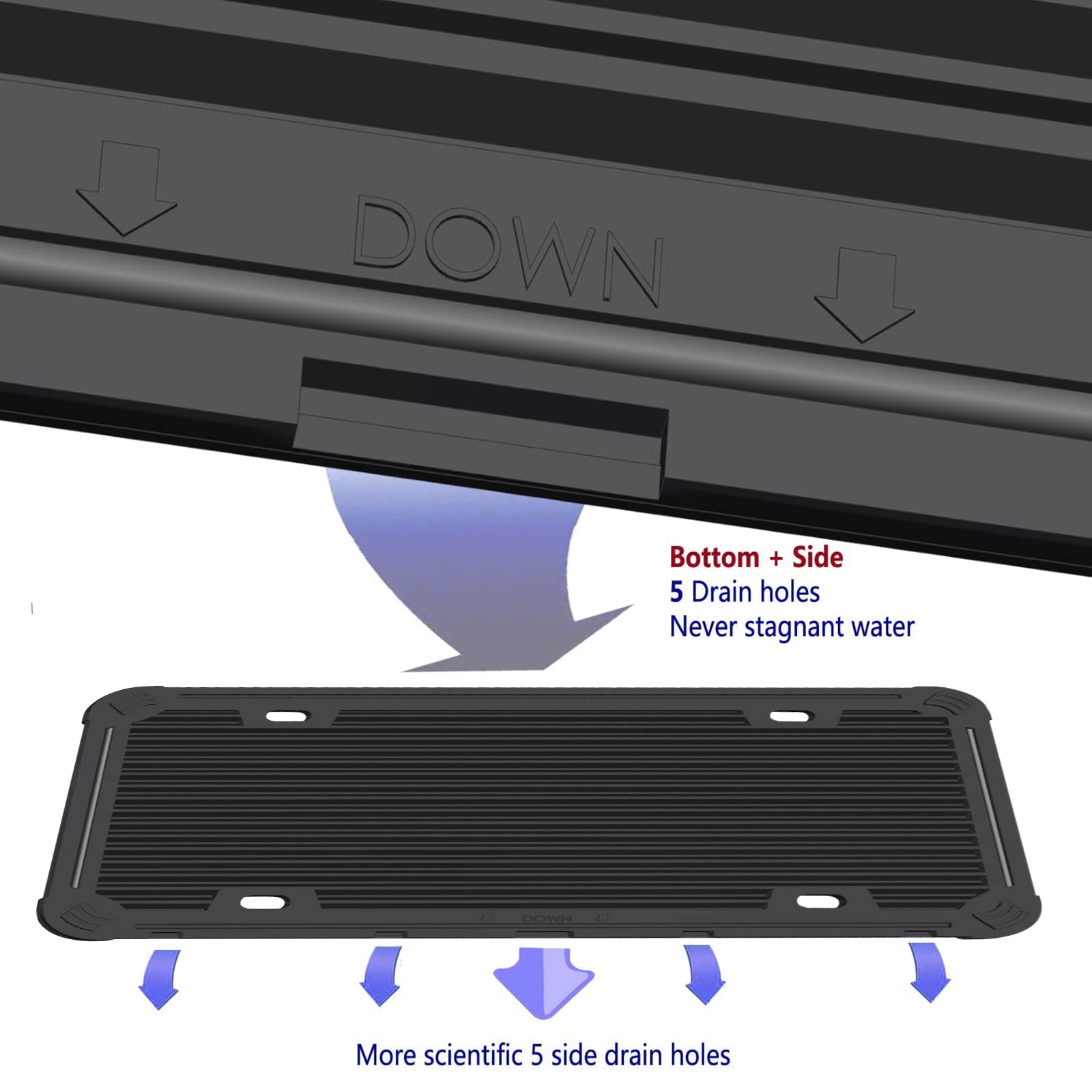 Aootf Black License Plate Frames-2 Pack Silicone License Plate Cover Front & Rear Tag Slim Holder With Screws, Screw Caps, With