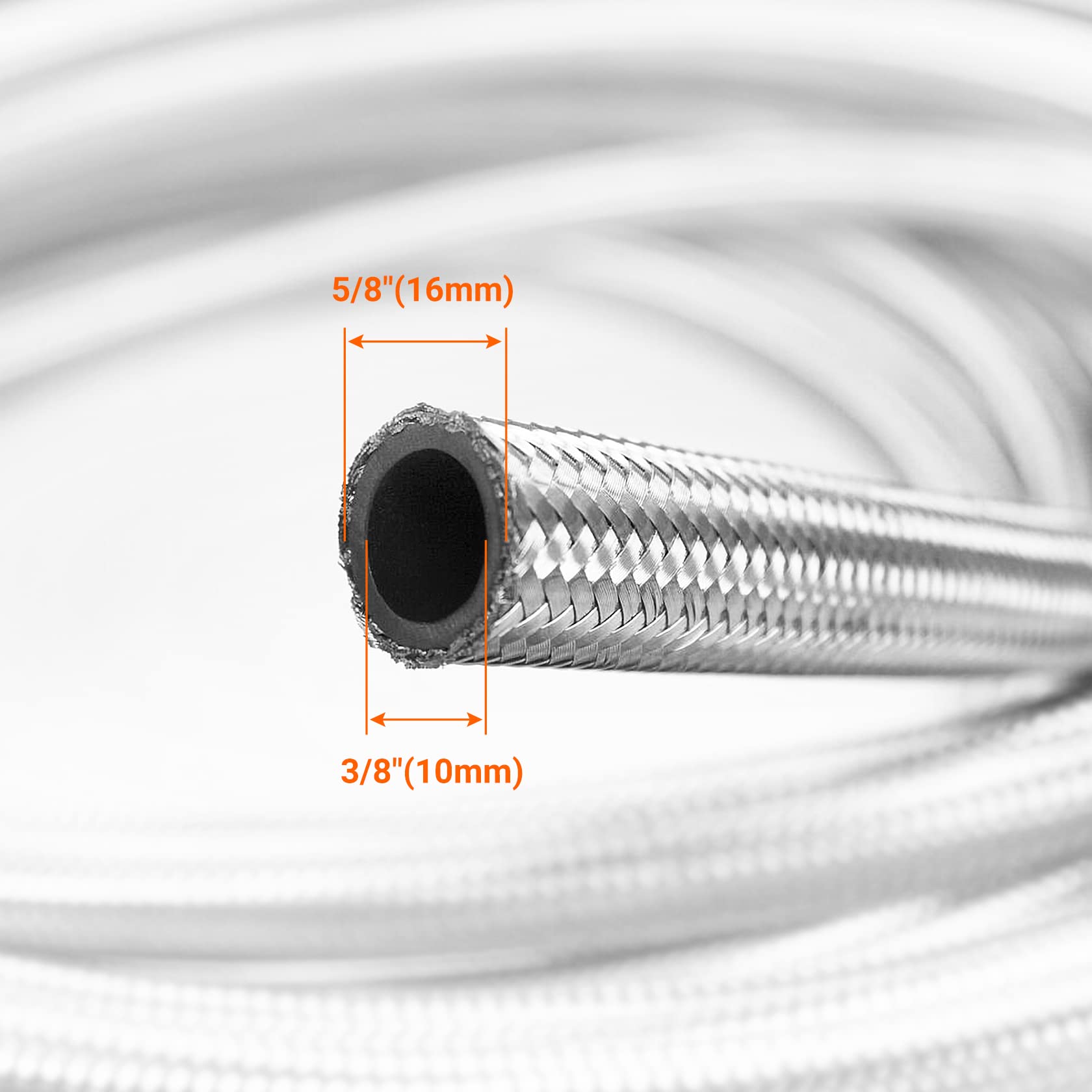 3 Ft 6An 3/8' Id Fuel Line Stainless Steel Braided Hose Kit, With 2 Pcs An6 Fitting Universal For Racing Fuel, Gas, Coolant