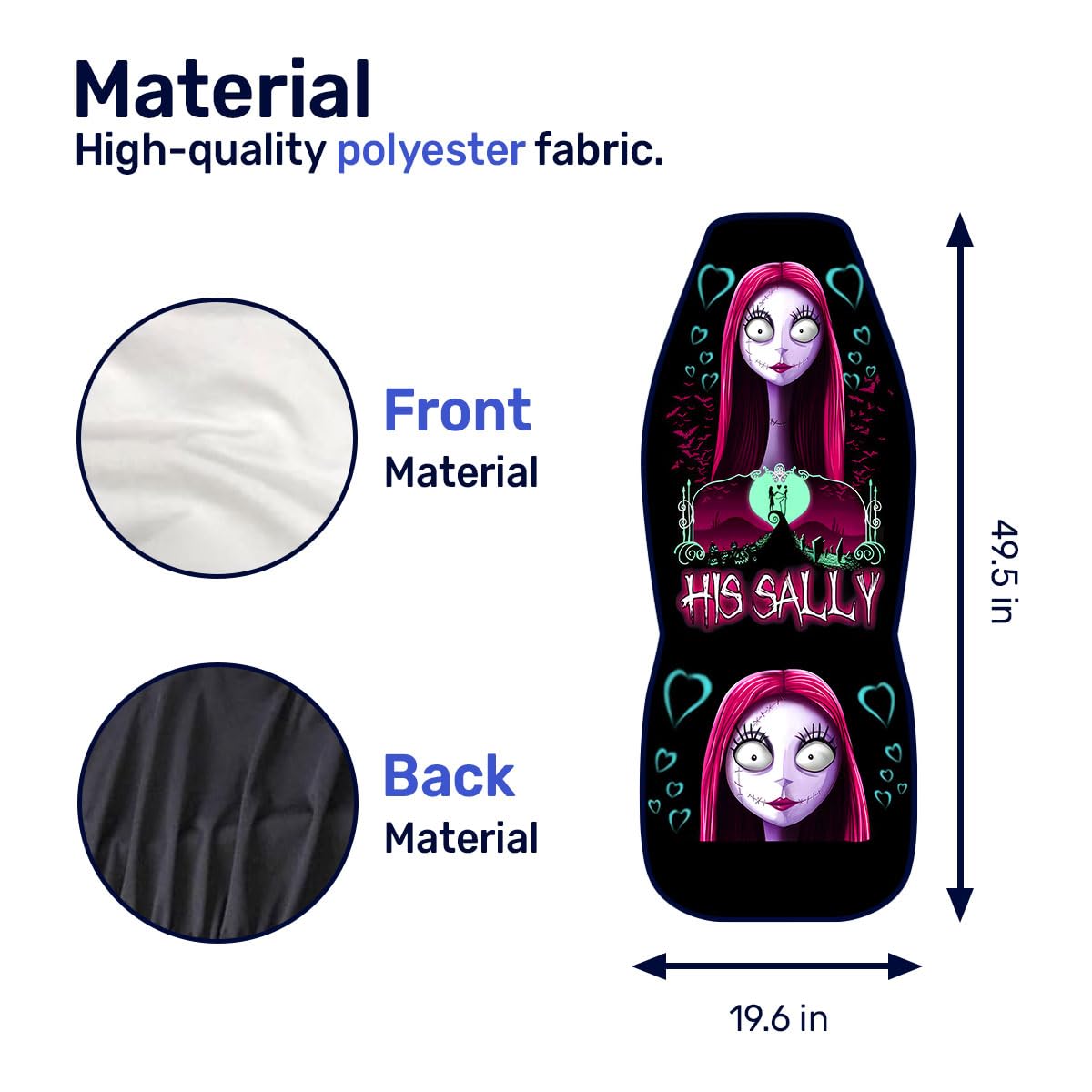 Genany Horror Nightmare Skellington Couple 2 Front Car Seat Covers For Car Truck Sedan Suv, Halloween Car Seat Cover, Durable Au