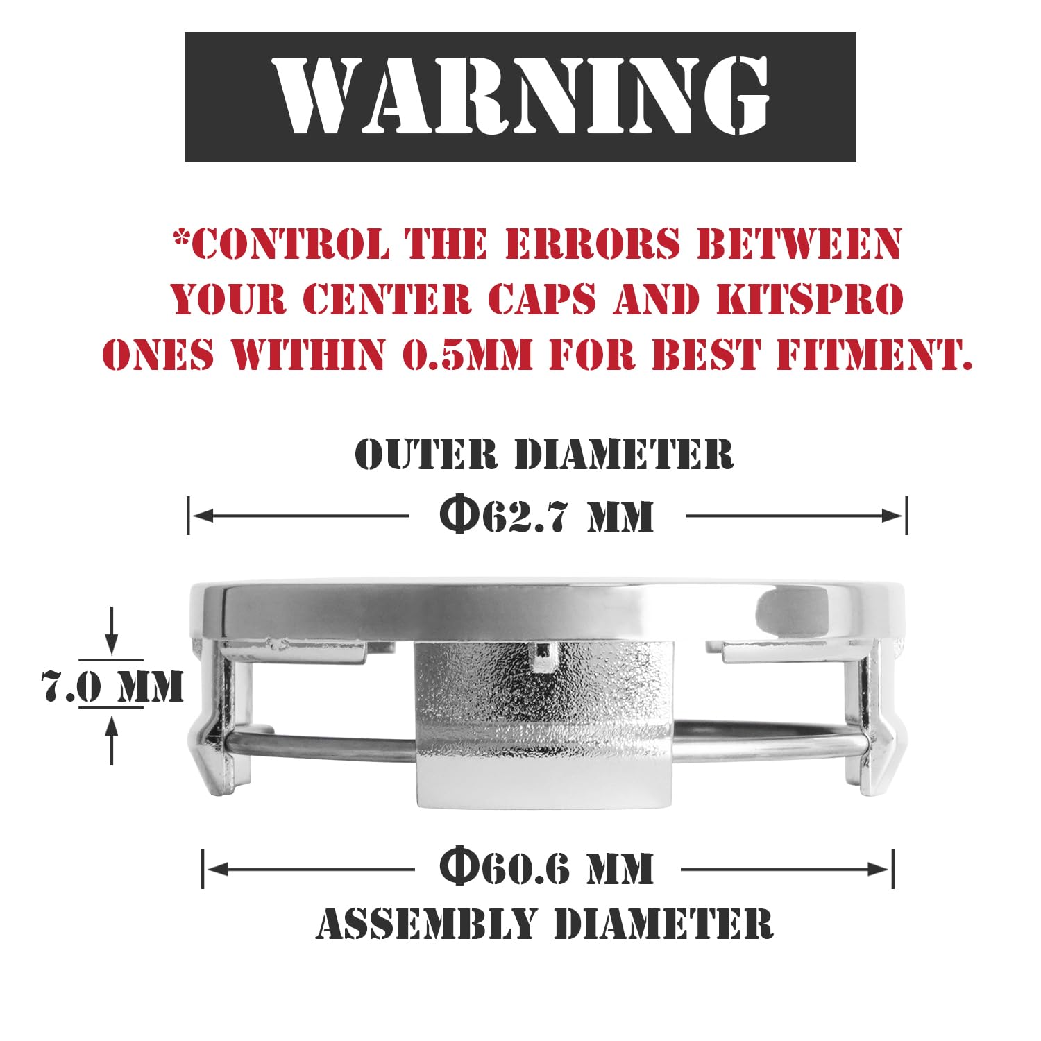 Kitspro 2.5Inch 63Mm Wheel Center Caps For Toyota Corolla Camry Highlander Rav4 Rim Hub Caps, Pack Of 4 (Chrome, Outer 63Mm, Inn