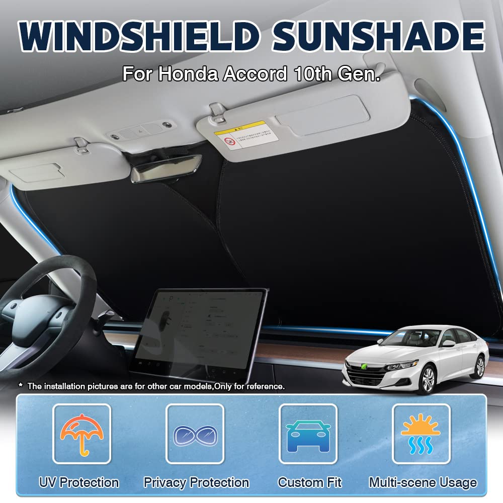 Karltys Front Windshield Sun Shade For Honda Accord 2018 2019 2020 2021 2022, Upf50+ Reflective Window Sunshade Custom Fit 10Th