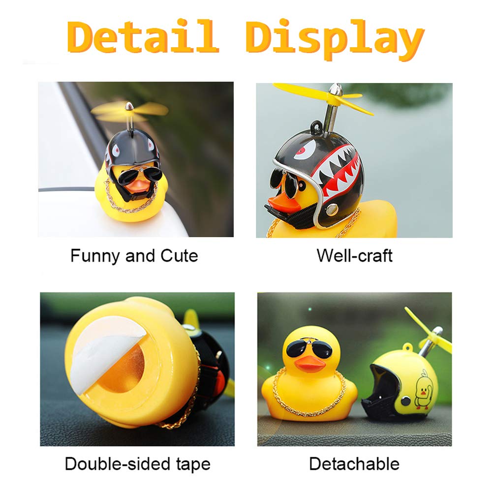 wonuu Rubber Duck Toy Car Ornaments Yellow Duck Car Dashboard Decorations with Propeller Helmet (2Pack-Beatle&8)