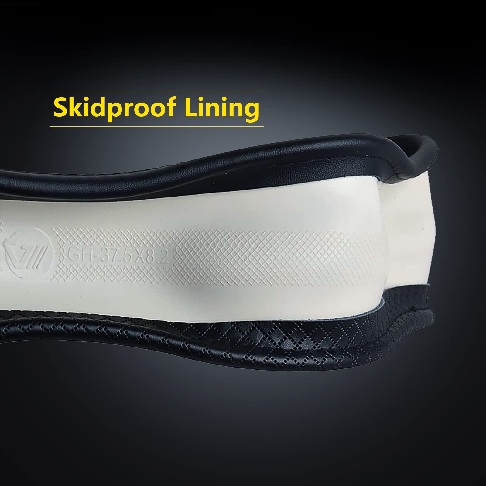 Valleycomfy Steering Wheel Covers Universal 15 Inch - Genuine Leather, Breathable, Anti Slip & Odor Free (White Line, M(14 '' 1/