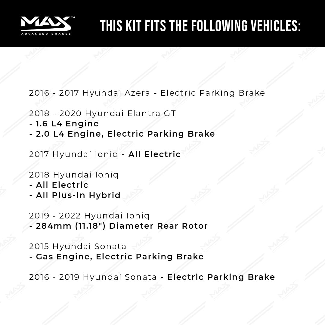 Max Advanced Brakes Rear Brake Kit Compatible With 2015 2016 2017 2018 2019 Hyundai Azera Elantra Gt Sonata Ioniq Replacement Cr