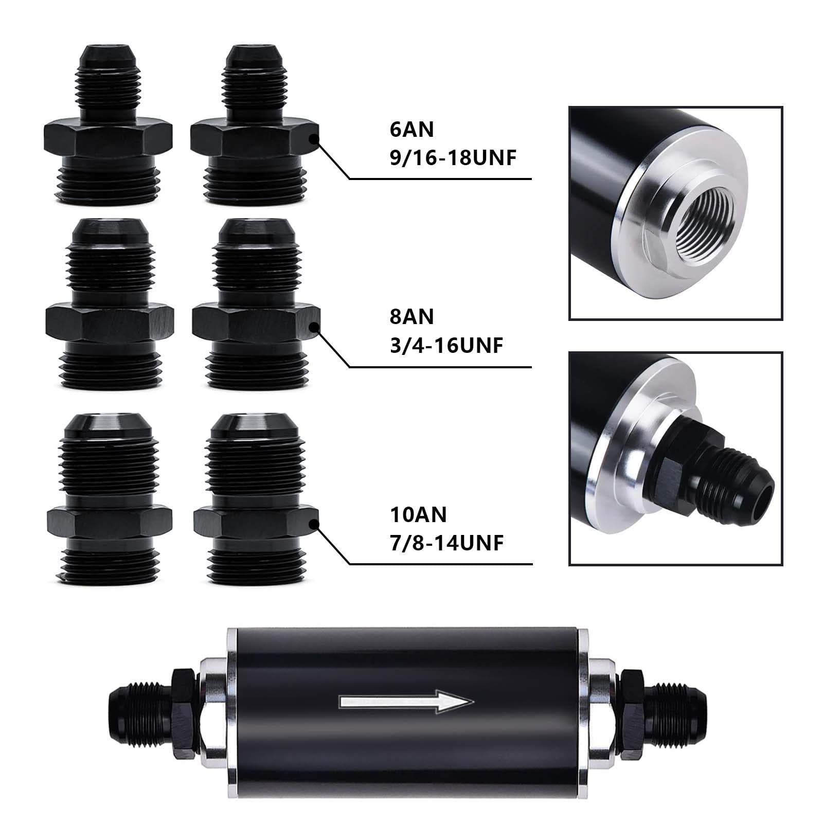 58mm 30 Micron Inline Fuel Filter 6AN 8AN 10AN Aluminum Fuel/Gas/Petrol Filter Adapter Fittings & Fuel Filter Mounting Bracket U