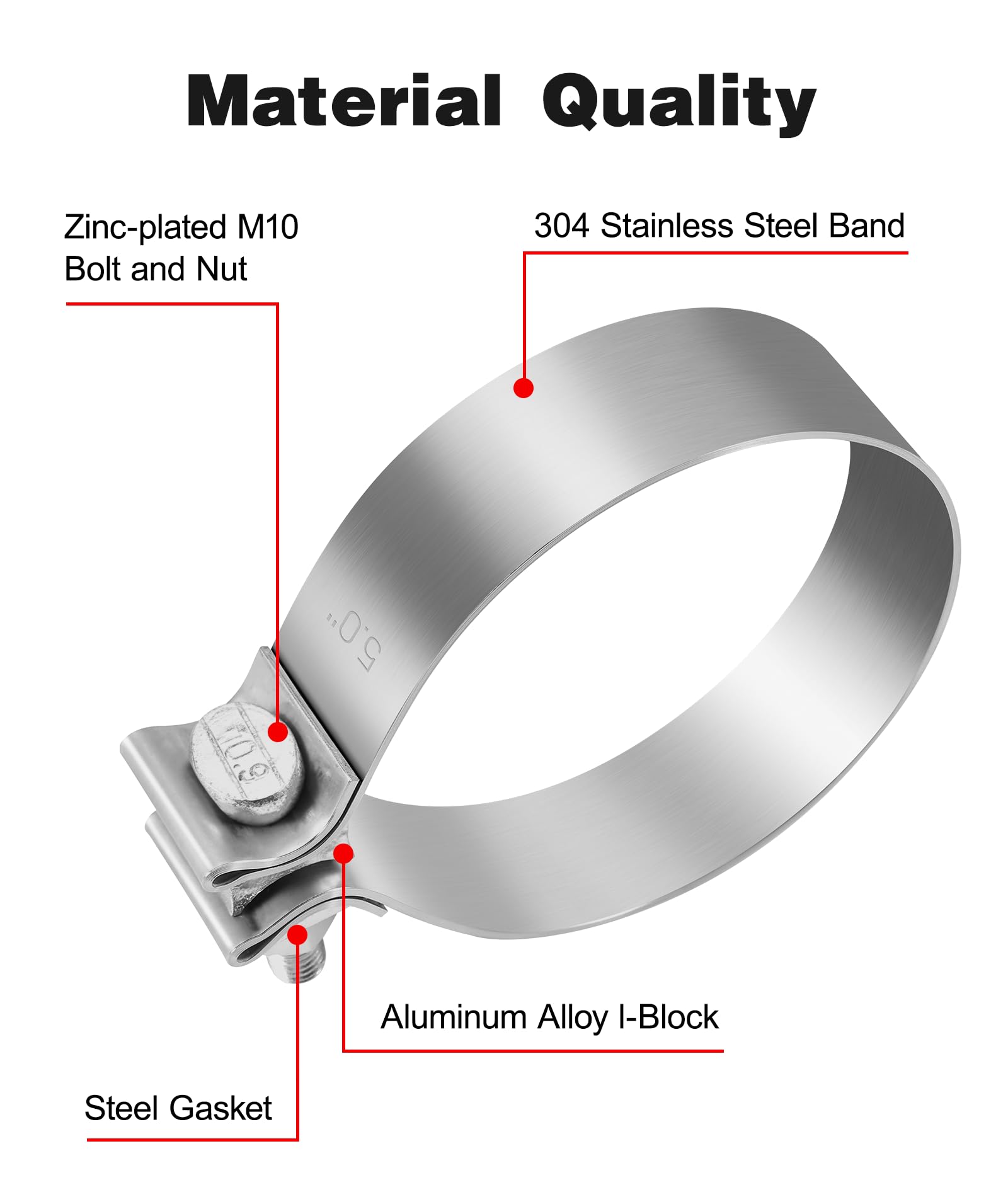 Evil Energy 5.0 Inch Exhaust Clamp,Narrow Band Muffler Clamp Stainless Steel For Pipes,Mufflers,Catalytic Converters 1Pcs