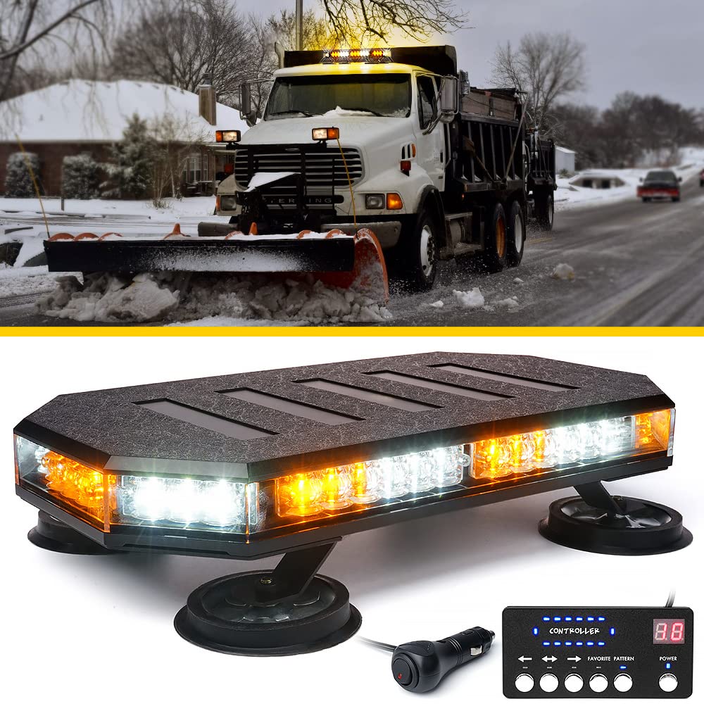 Lumenix 42 Led Rooftop Strobe Beacon Light Bar Patent Design, High Bright Traffic Warning Flashing Plow Lights W/Controller For Emergency Construction Vehiclestrucks Postal Cars Snowplow (Amber/White)
