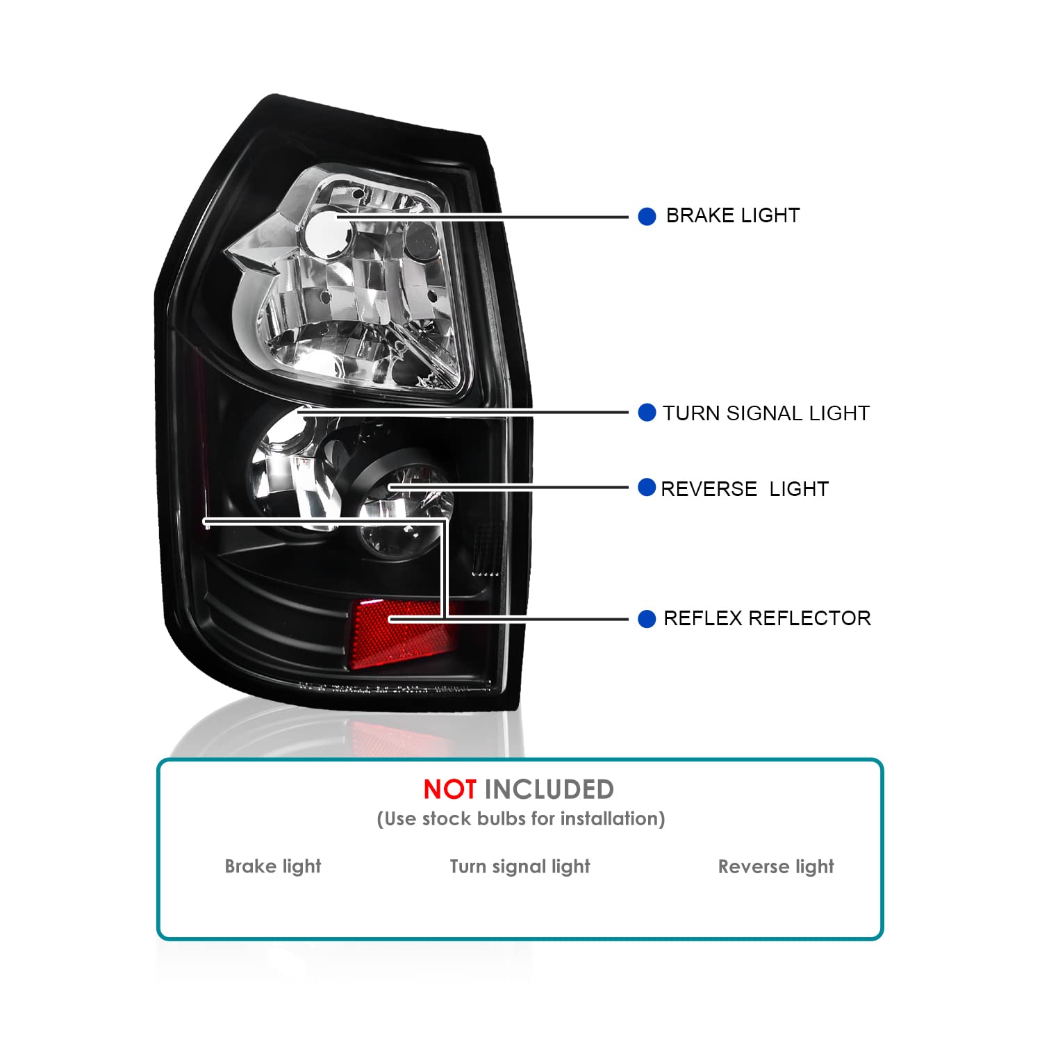 Spec-D Tuning Black Tail Lights Compatible With 2005-2008 Dodge Magnum, Left + Right Pair Assembly
