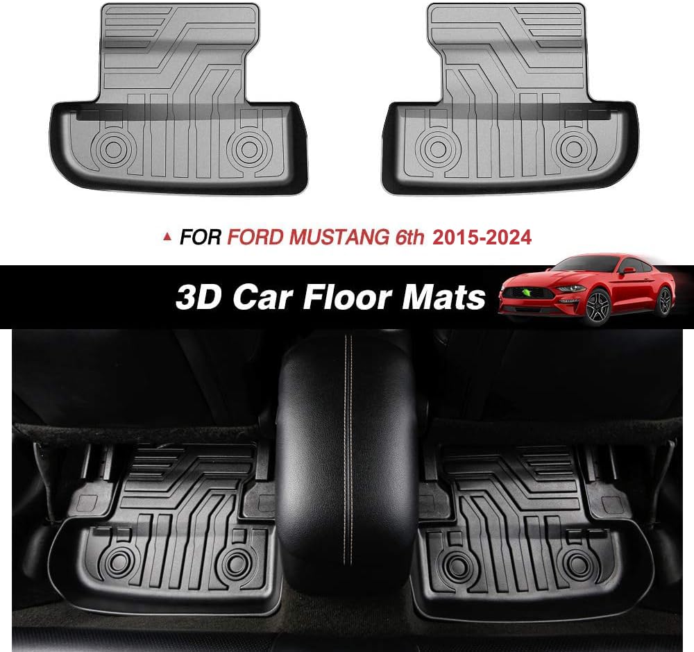 Kust 3D Floor Mats For Ford Mustang 2015-2024 2025 (Not For Mach-E), Mustang All Weather Floor Mats, Tpe Car Mats 2 Row Floor Li