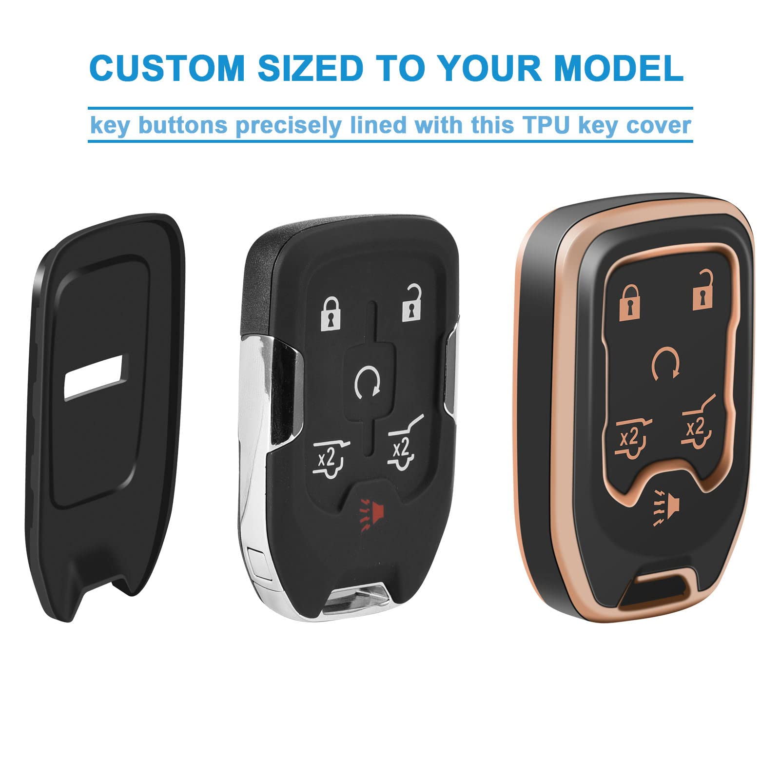 Key Fob Cover For Chevy Tahoe Suburban Gmc Yukon Accessories With Keychain 6 Button Key Shell Case Tpu (Blue)