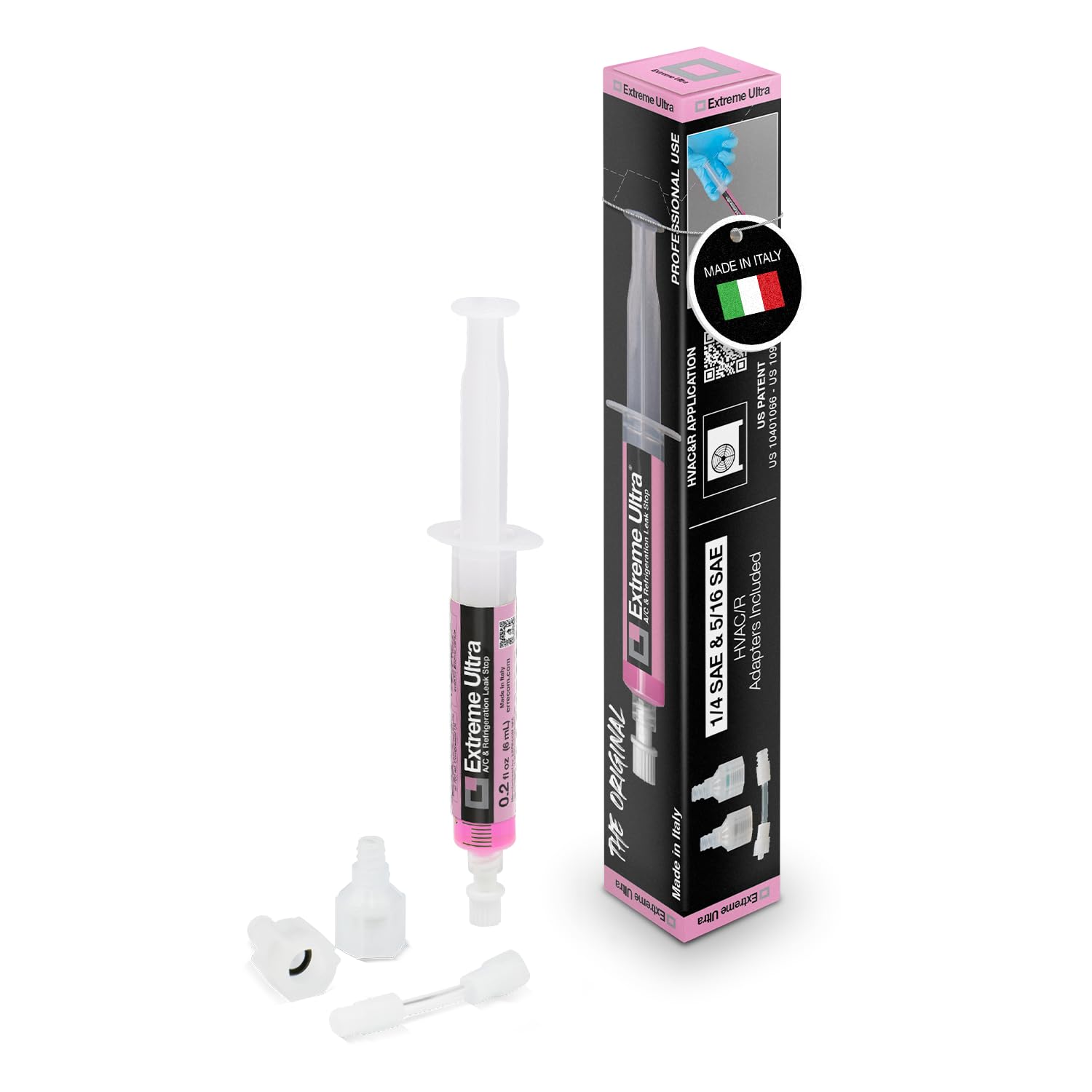 Errecom Extreme Ultra | A/C Leak Stop for HVAC/R Systems Up to 6 Tons (21 kW) | Works with All Refrigerants and Lubricants | Includes 1/4 SAE and 5/16 SAE Adapters | 0.2 fl oz (6 mL) Cartridge