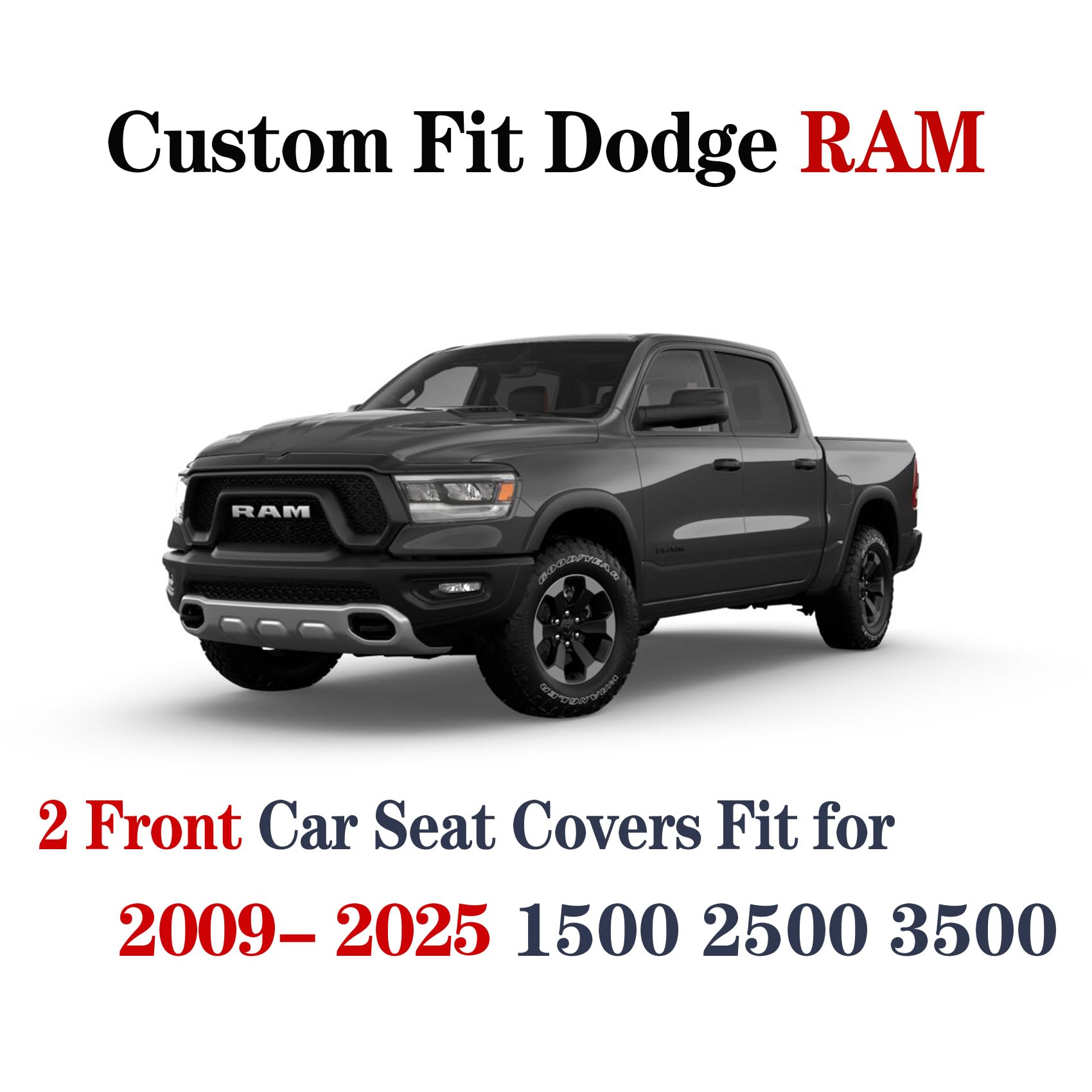 Yiertai For Dodge Ram Seat Covers Fit 2009-2025 1500/2500/3500Hd Pickup Crew Double Cab Quad Cab Laramie Long Horn Rebel Tradesman Waterproof Leather Seat Cover(2 Pcs Front Only/Black-Blue)