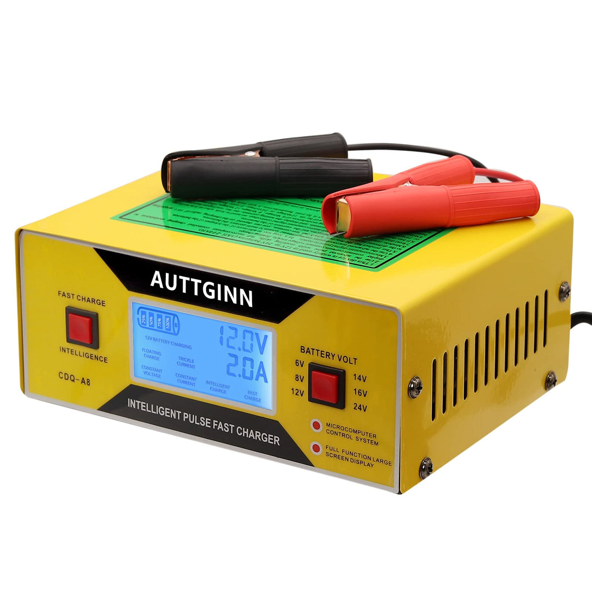 Auttginn 6/8/12/14/16/24V Battery Charger 0-10Amp Smart Adjustable Car Battery Charger With Upgraded Cable Clamps, Smart Trickle Charger,Battery Maintainer For Golf Cart,Automotive,Car,Rv,8 Volt