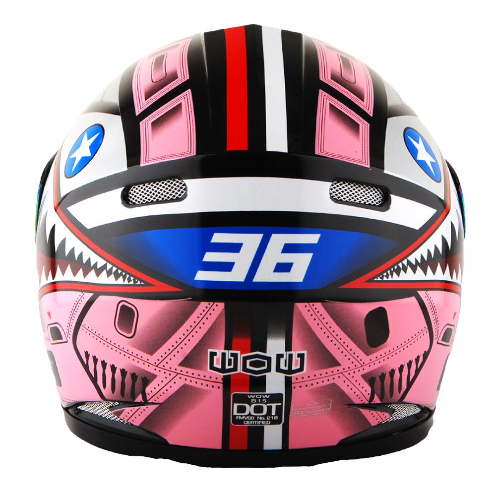 Wow Youth Motorcycle Full Face Helmet Street Bike Bmx Mx Kids Shark Pink + Mx Skeleton Glove Bundle