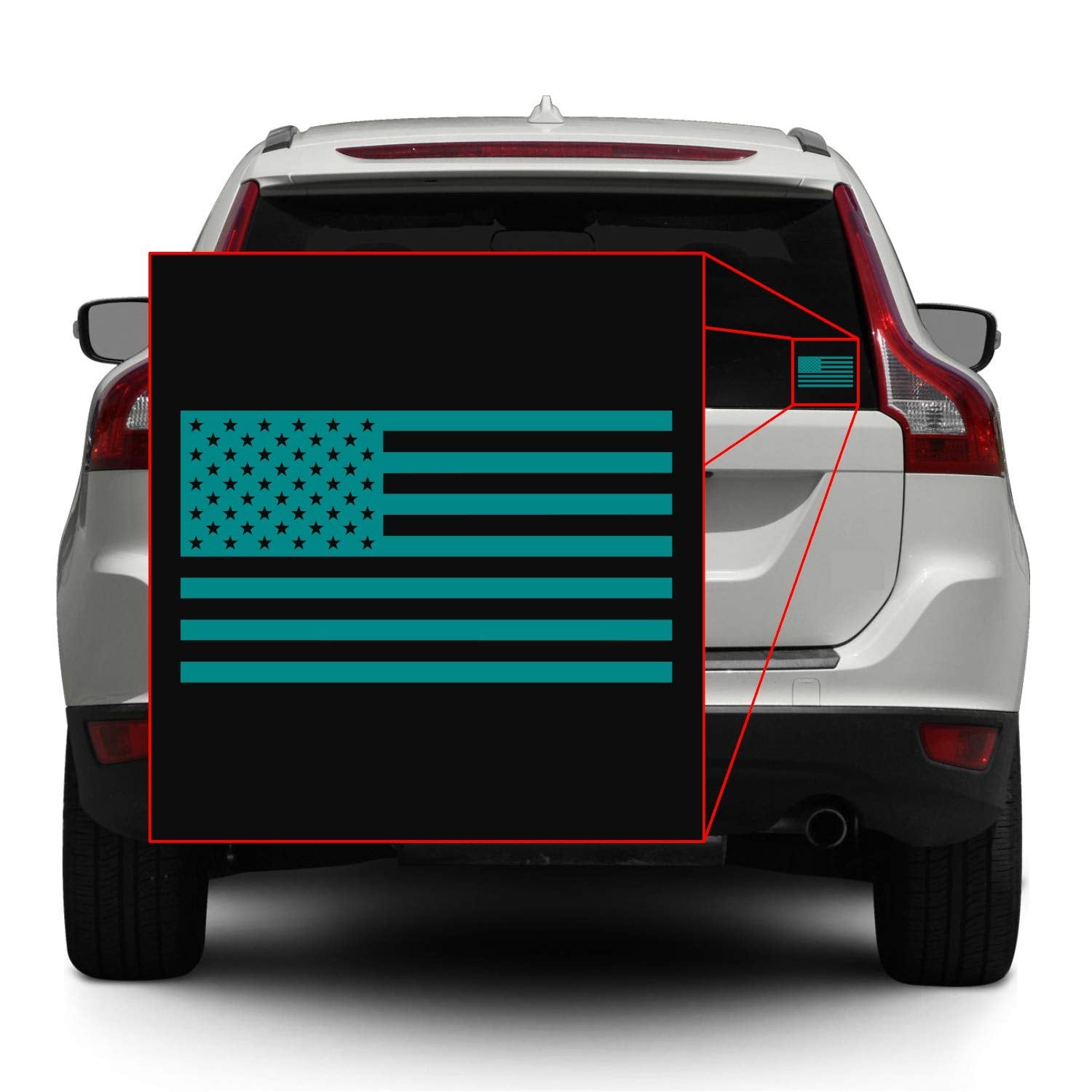 American Us Flag [Pick Color/Size] Vinyl Decal Sticker For Laptop/Car/Truck/Window/Bumper (5In X 2.8In, Matte Turquoise)