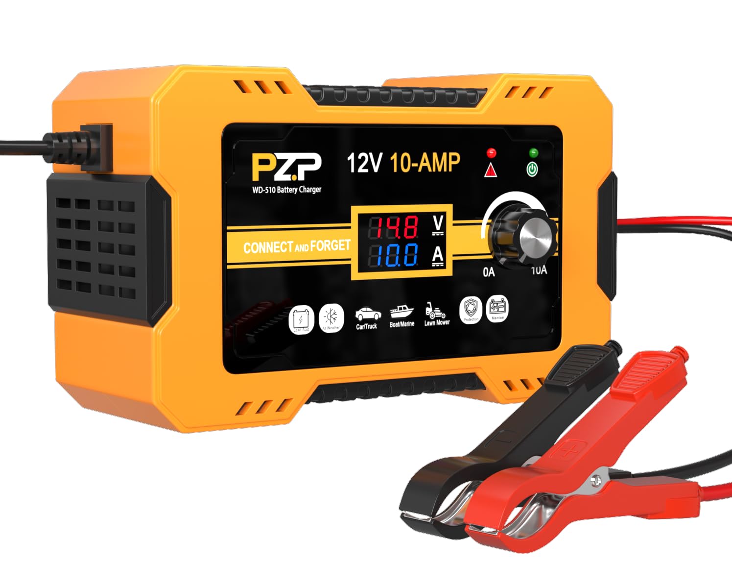 Pz.P 12V Automatic Car Battery Charger, 0-10A Arbitrarily Adjustable Smart Trickle Charger, Auto Desulfator With Battery Repair,