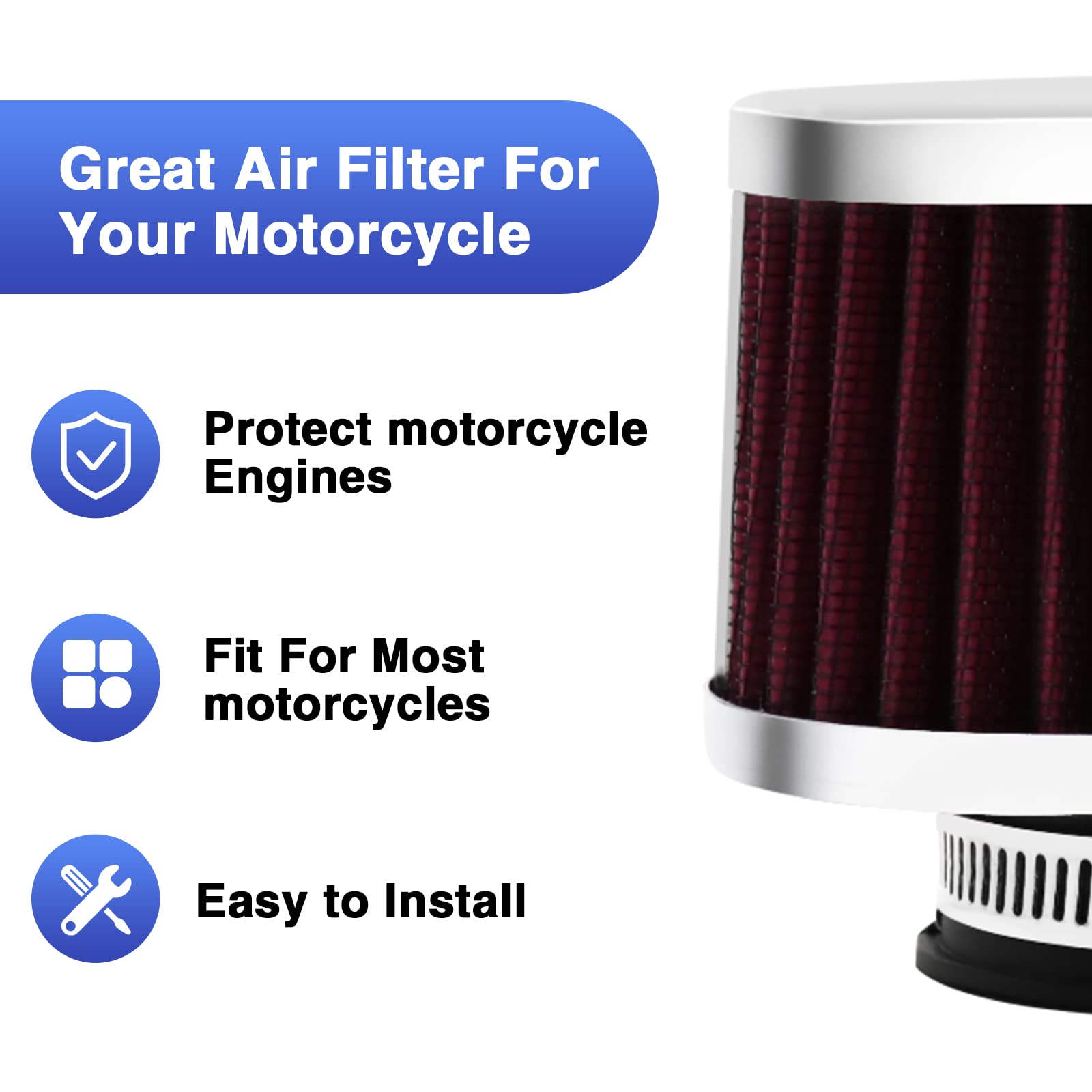 2Pcs Motorcycle Air Filter Universal 38Mm Replacement Engine Filter Dirt Bike High Performance Air Filters Fit Motocross Carbure