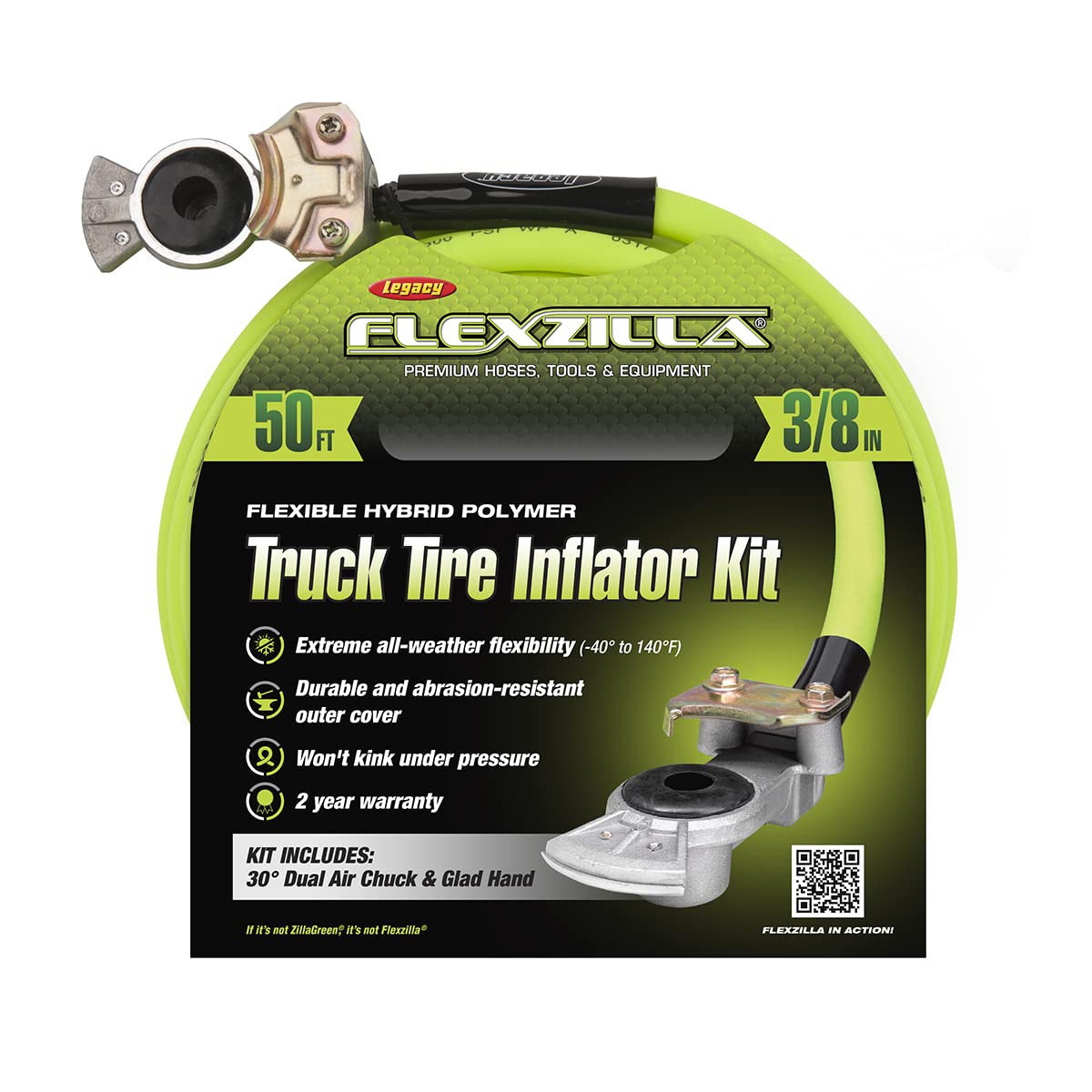 Flexzilla Truck Tire Inflator Kit With 3/8 In. X 50 Ft. Hose, Heavy Duty, Lightweight, Hybrid, Zillagreen - Hgh2-Fz