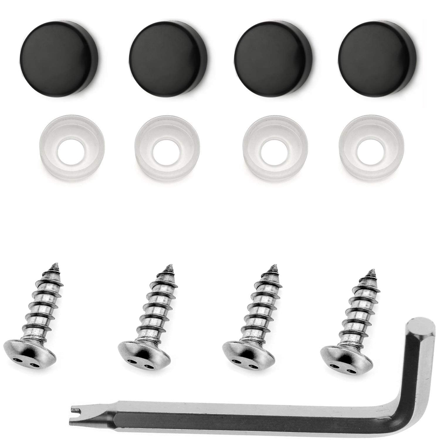 Lfparts Stainless Steel Rust Resistant License Plate Frame Security Anti-Theft Self Tapping Screws Fasteners (M6X20Mm, Black Cap