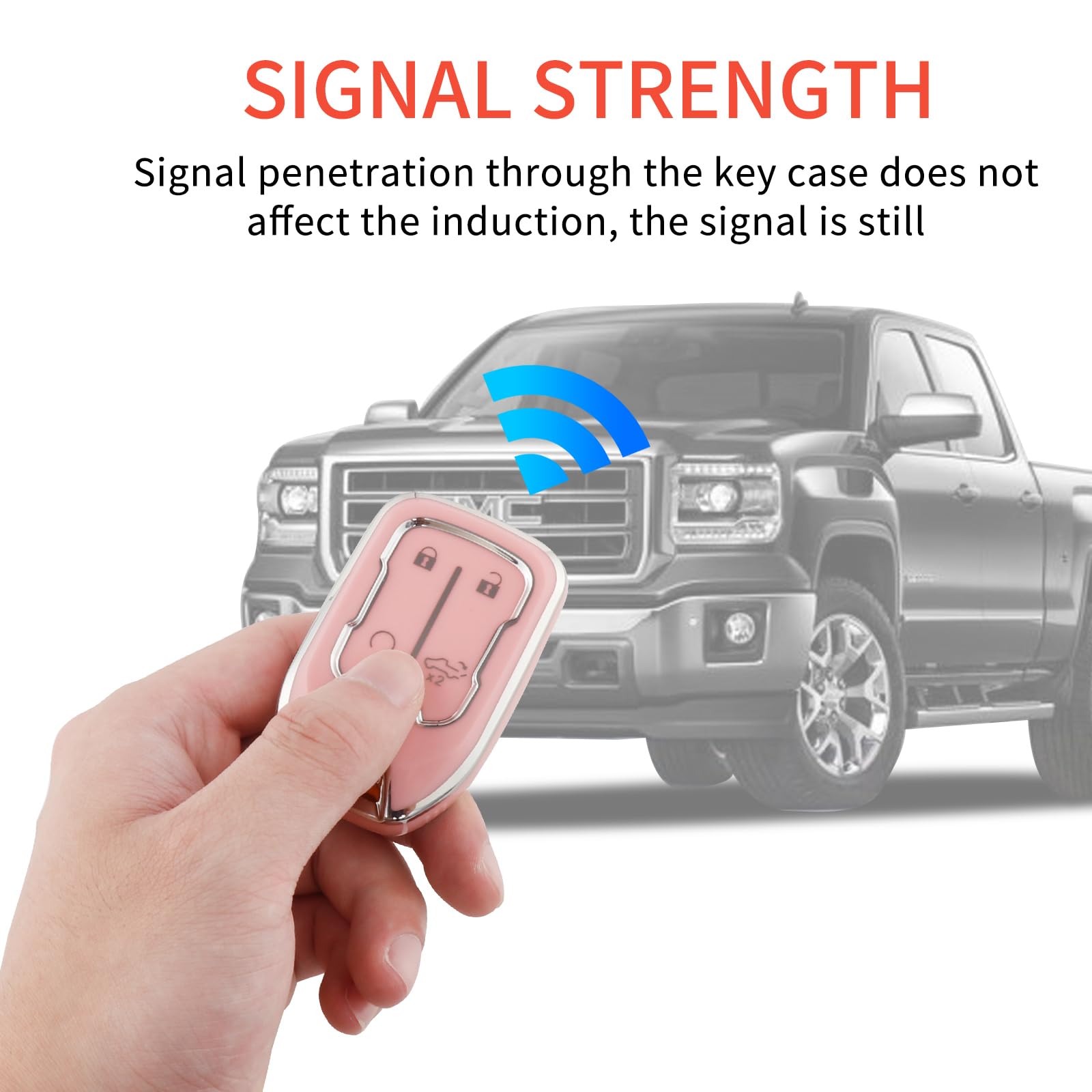 Pangpai Pink Key Fob Cover for Chevy GMC, Soft TPU Key Case Protection with Bling Keychain Fit for Silverado GMC Sierra 1500 250