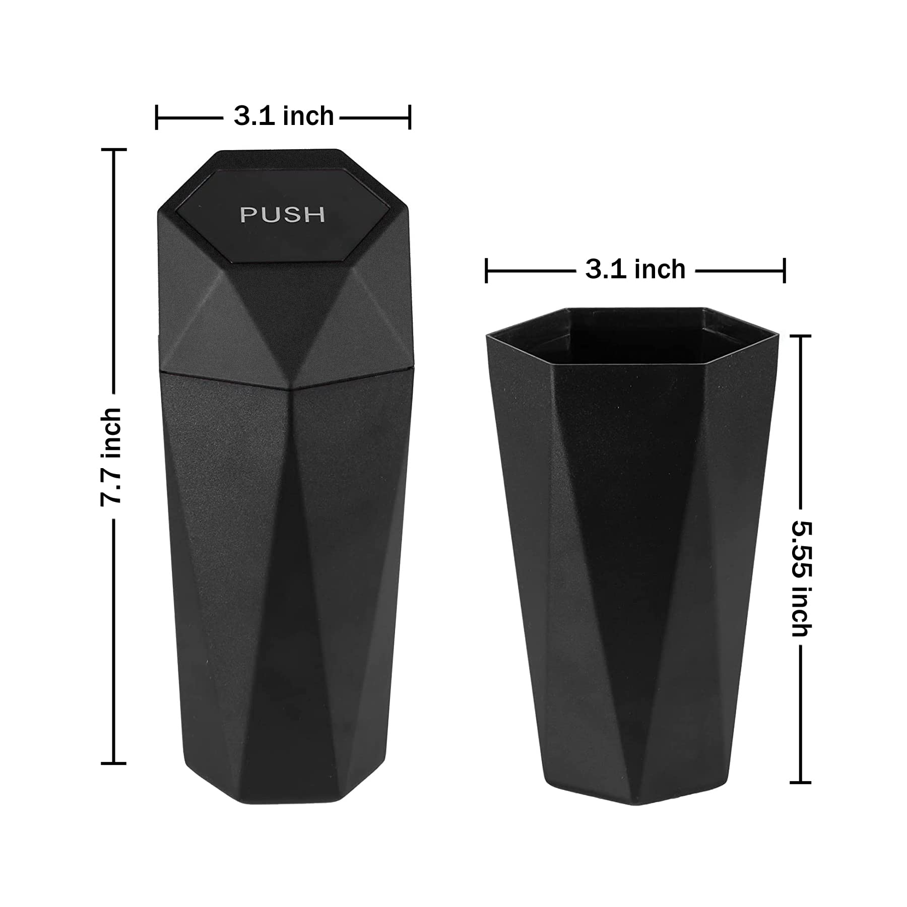 Justtop Car Trash Can With Lid, Diamond Design Small Automatic Portable Trash Can, Easy To Clean, Used In Car Home Office (Black