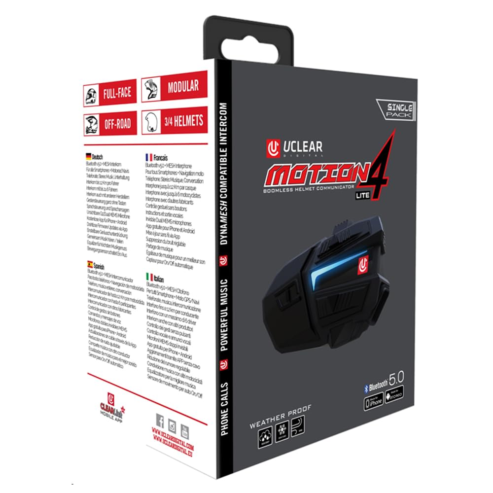 Uclear Digital Motion 4 Lite Bluetooth Helmet Communication System - Single Kit