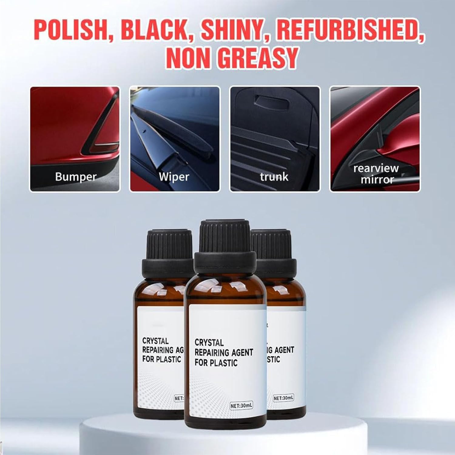 2Pcs Crystal Coating for Car Plastic Parts, Upgrade Refurbish Agent for Car Trim Restore, Easy to Use Refresher, Great Gloss Pro