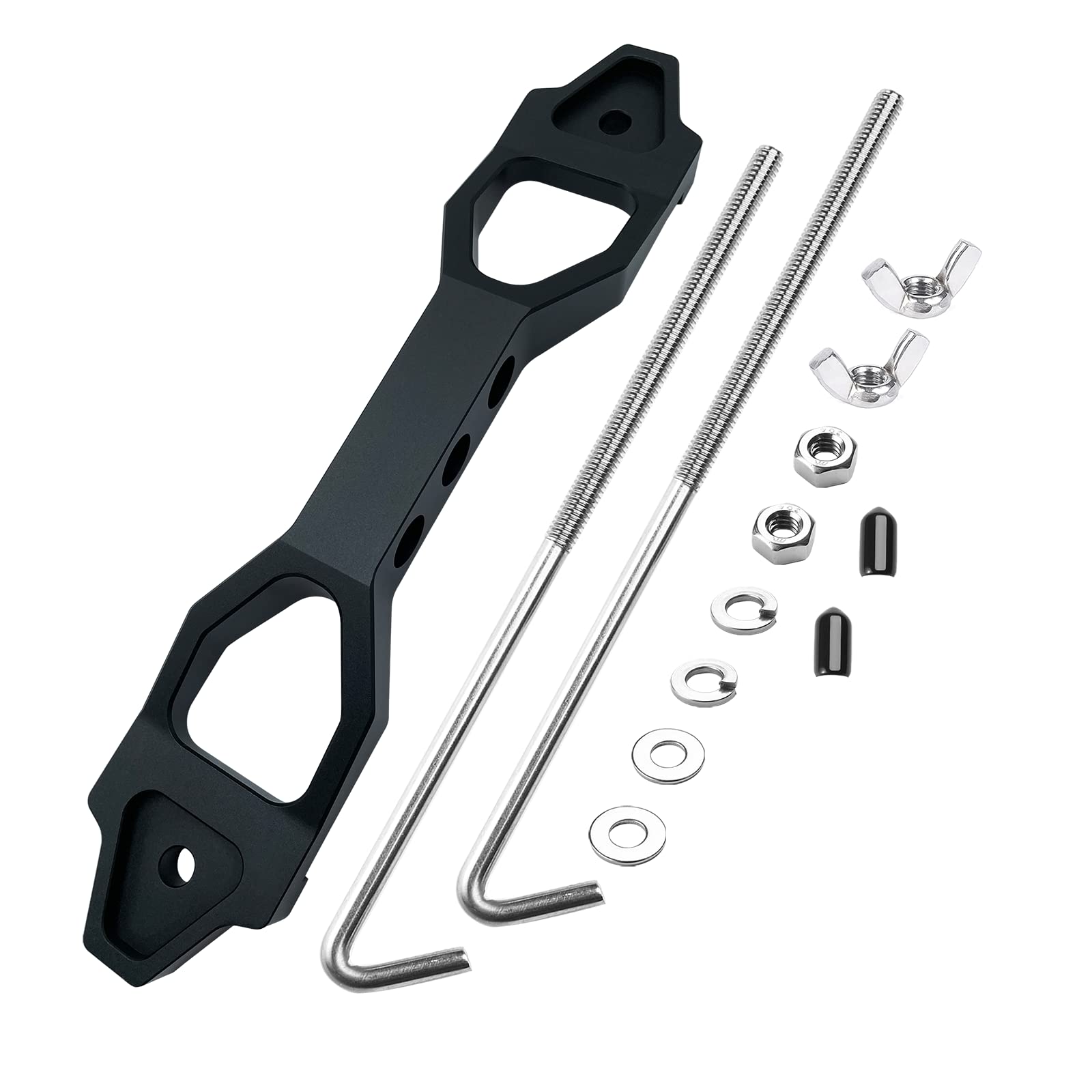 Aronova Heavy Duty Battery Hold Down Sets,With Billet Aluminum Battery Tie Down Bracket And 18-8(304) Stainless Steel J Bolts(Bl