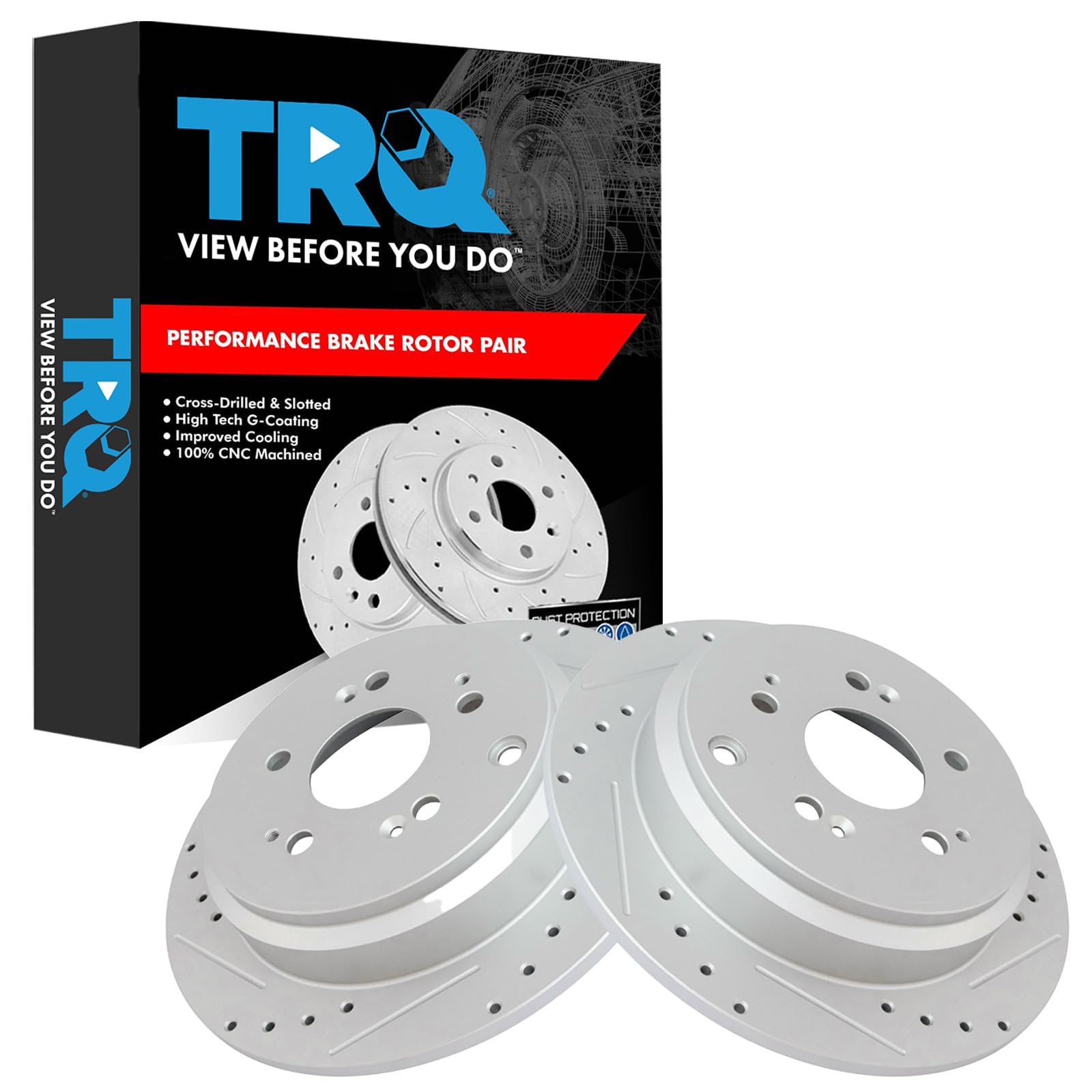 Trq Rear Performance Brake Rotors Set Premium G-Coated Cross Drilled & Slotted Compatible With 2005-2010 Honda Odyssey