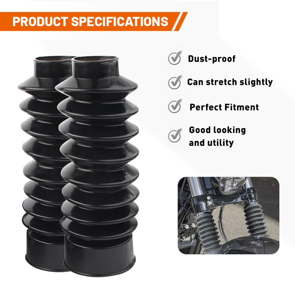 Newsmarts Motorcycle 49mm Fork Covers Front Rubber Gaiters Gators Shock Boots Compatible with for Harley Dyna FXDWGI FXDWG