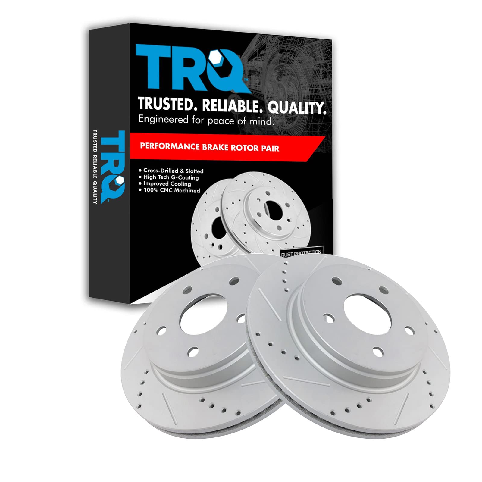 Trq Front Performance Brake Rotors Set Premium G-Coated Compatible With 2007-2009 Chrysler Aspen 2004-2009 Dodge Durango 2002-20