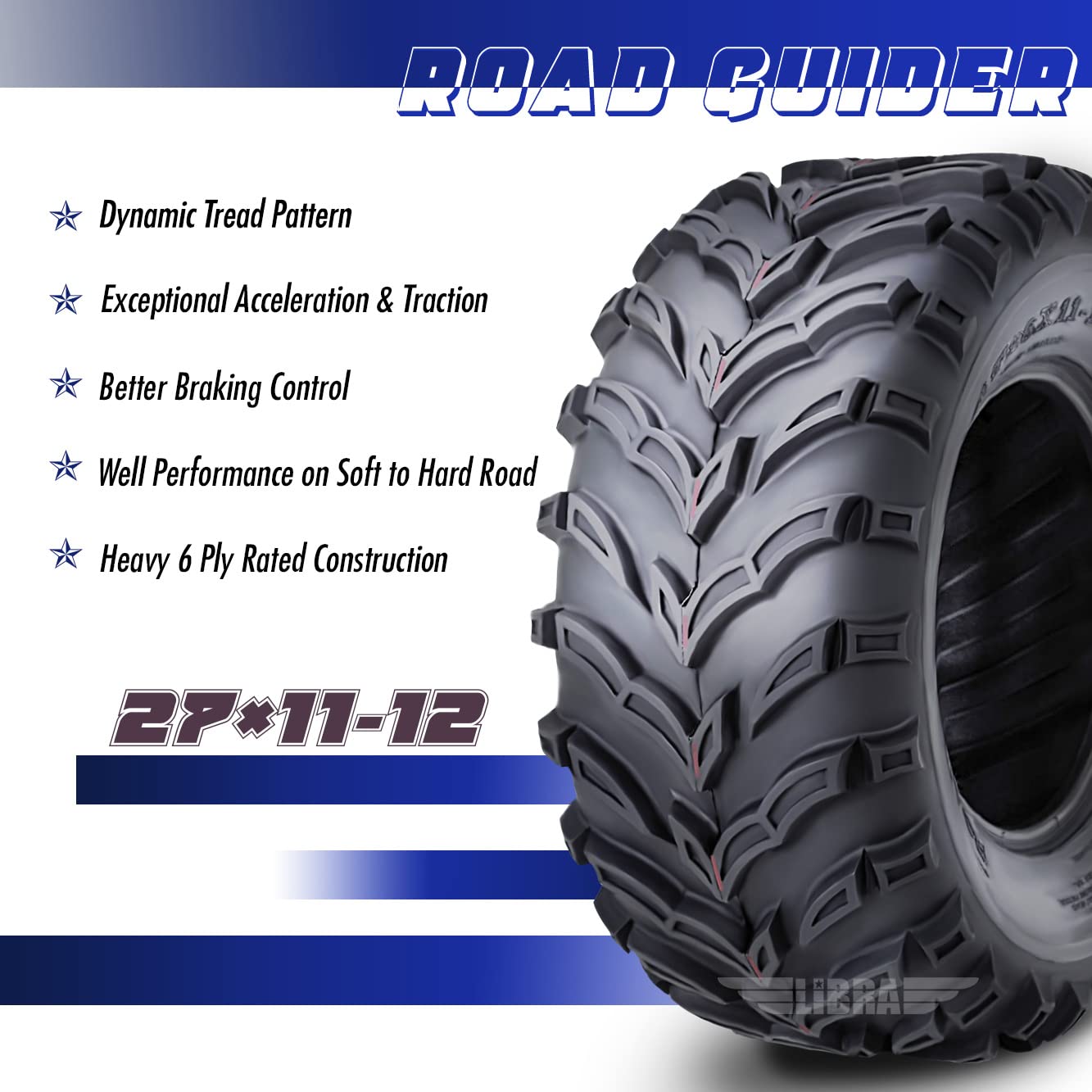 Roadguider Set Of 2 Atv Utv Tires 27X11-12 27X11X12 6Pr