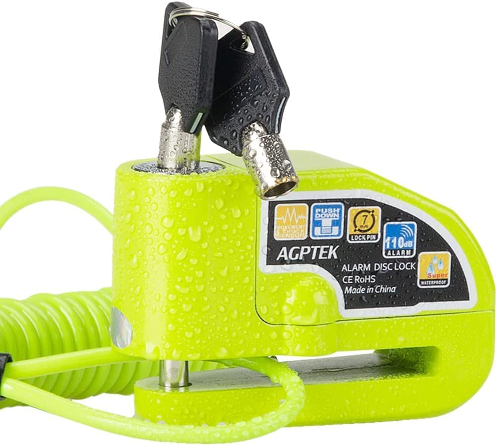 AGPTEK 110db Motorcycle Brake Lock with 5FT Reminder Cable, Anti-Theft Padlock Waterproof with Lock Pin Carrying Bag for Motorcy