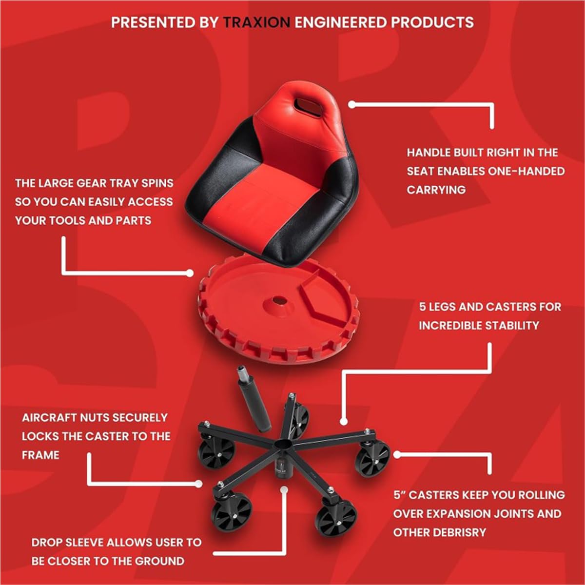 Traxion 400Lb Capacity 2-703 Orange Progear Mobile Rolling Gear Seat With Black Carbon Fiber