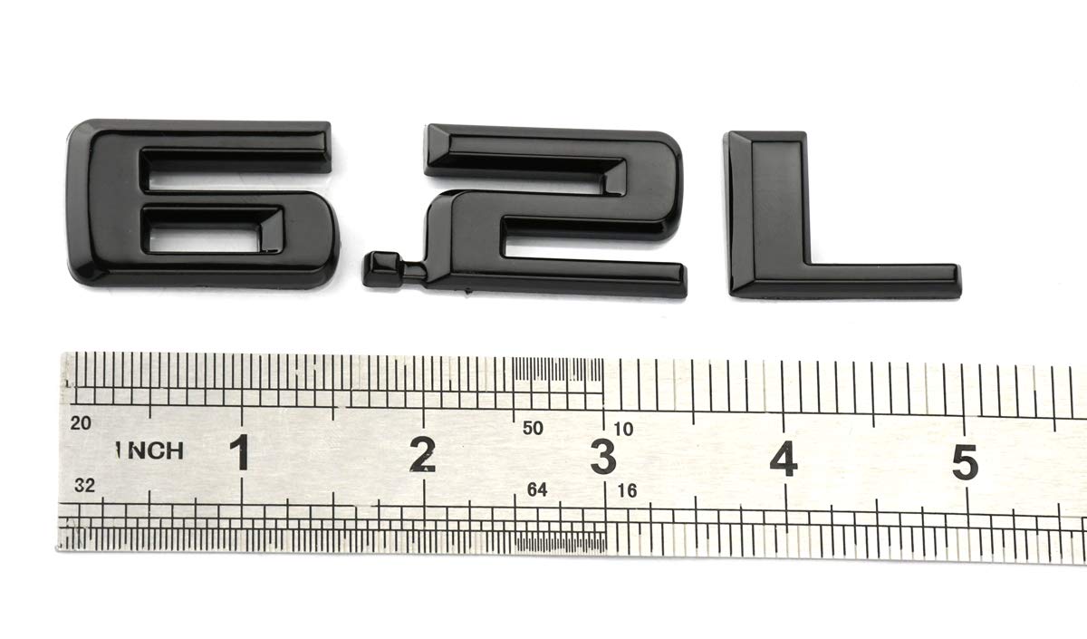2pcs New 6.2L Emblems 3D Hood Badge Logo Compatible for Chevy Silverado 1500 2500HD (Glossy Black)