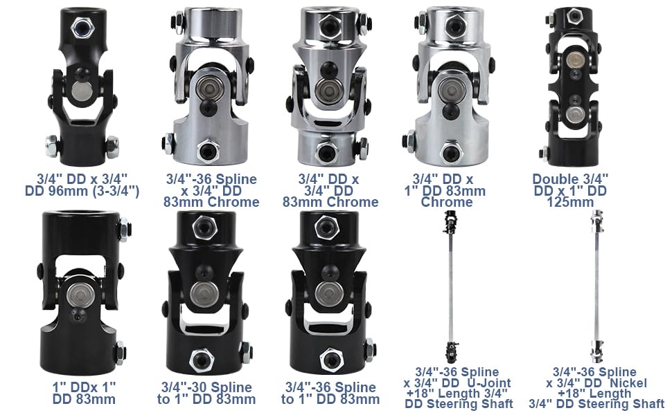 Cool Star 3/4''-30 Spline X 3/4'' Dd Black Steering Universal Joint Single U Joint Shaft 83Mm (3-1/4'') Universal Working Angle