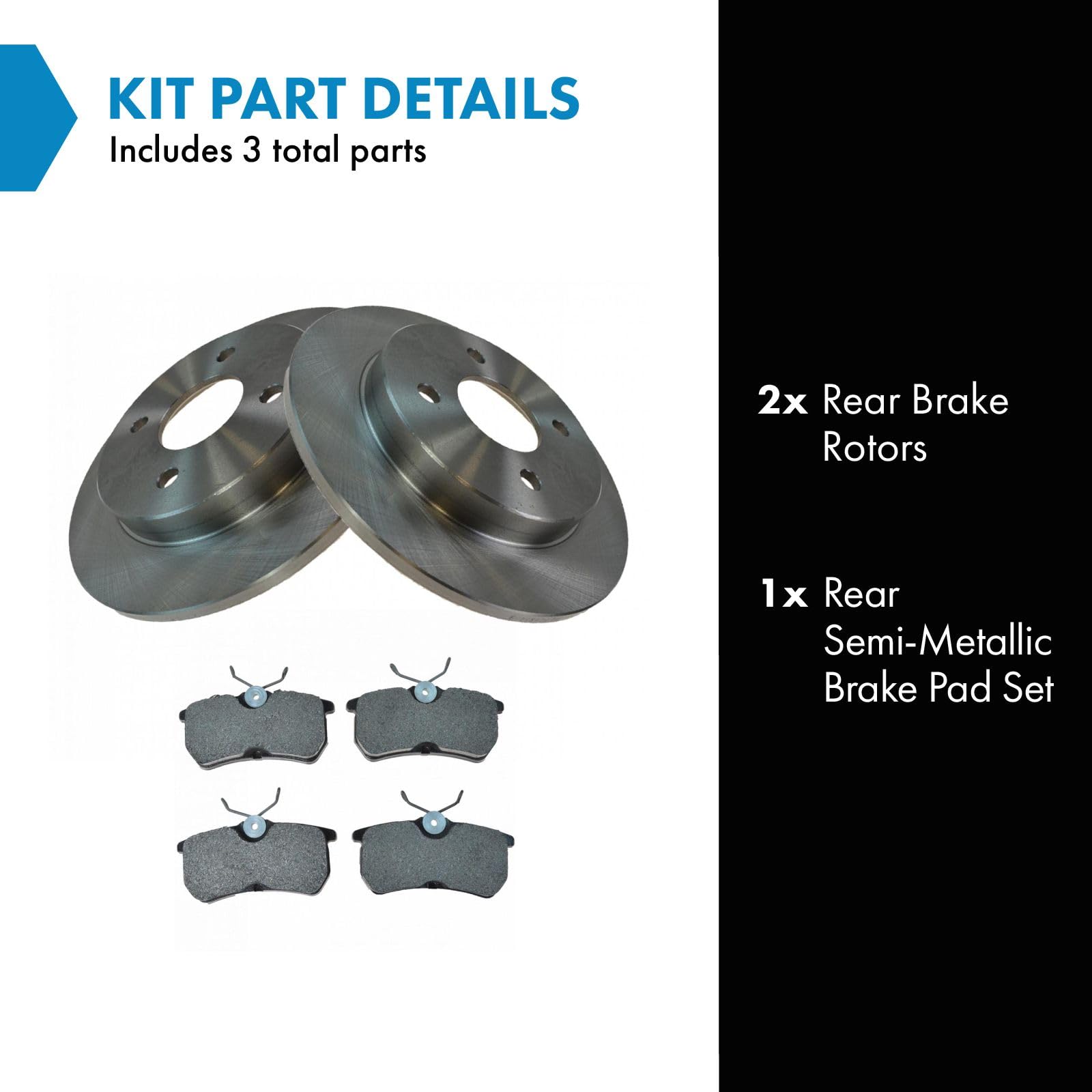 Trq Rear Brake Pad & Rotor Kit Brake Pads Brake Rotor Semi-Metallic Compatible With 2001-2007 Ford Focus