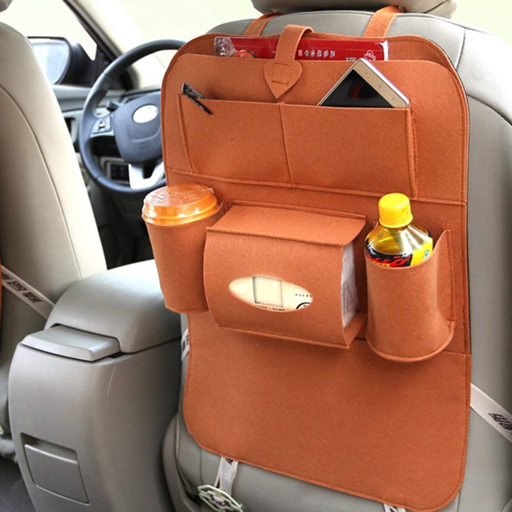 SQUICKLE Car Auto Seat Back Multi Pocket Storage Bag Organizer Brown