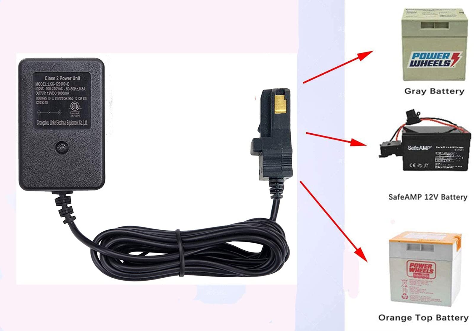 Go Store Choice 12 Volt Battery Charger For All Power Wheels 12-Volt Ride-On Toys, For Fisher-Price Using The Gray Battery Or Th