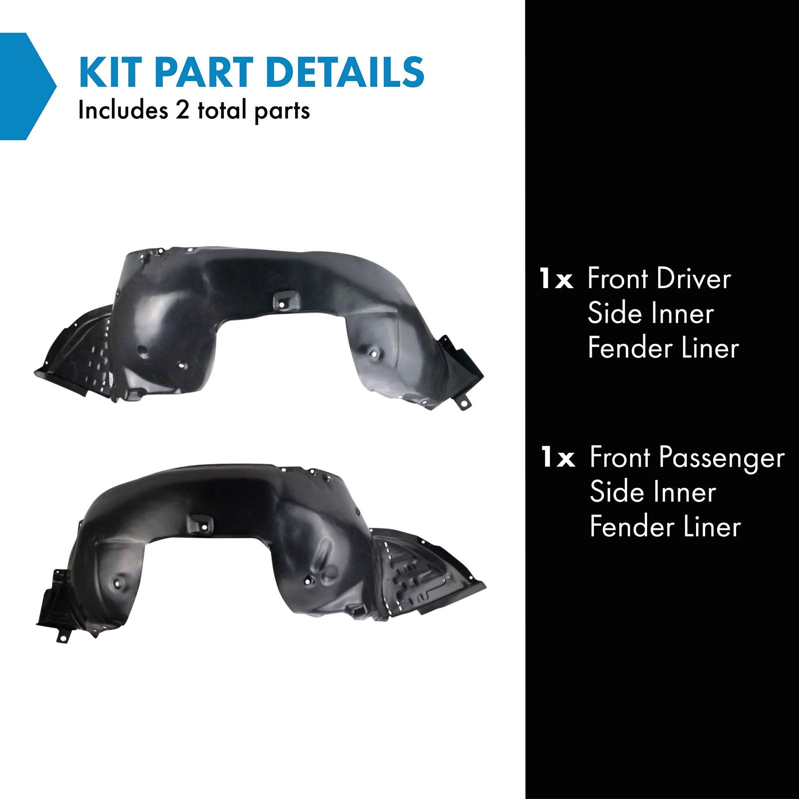 Trq Front Inner Fender Liner Set Compatible With 2011-2014 Hyundai Genesis Hy1248128 Hy1249128