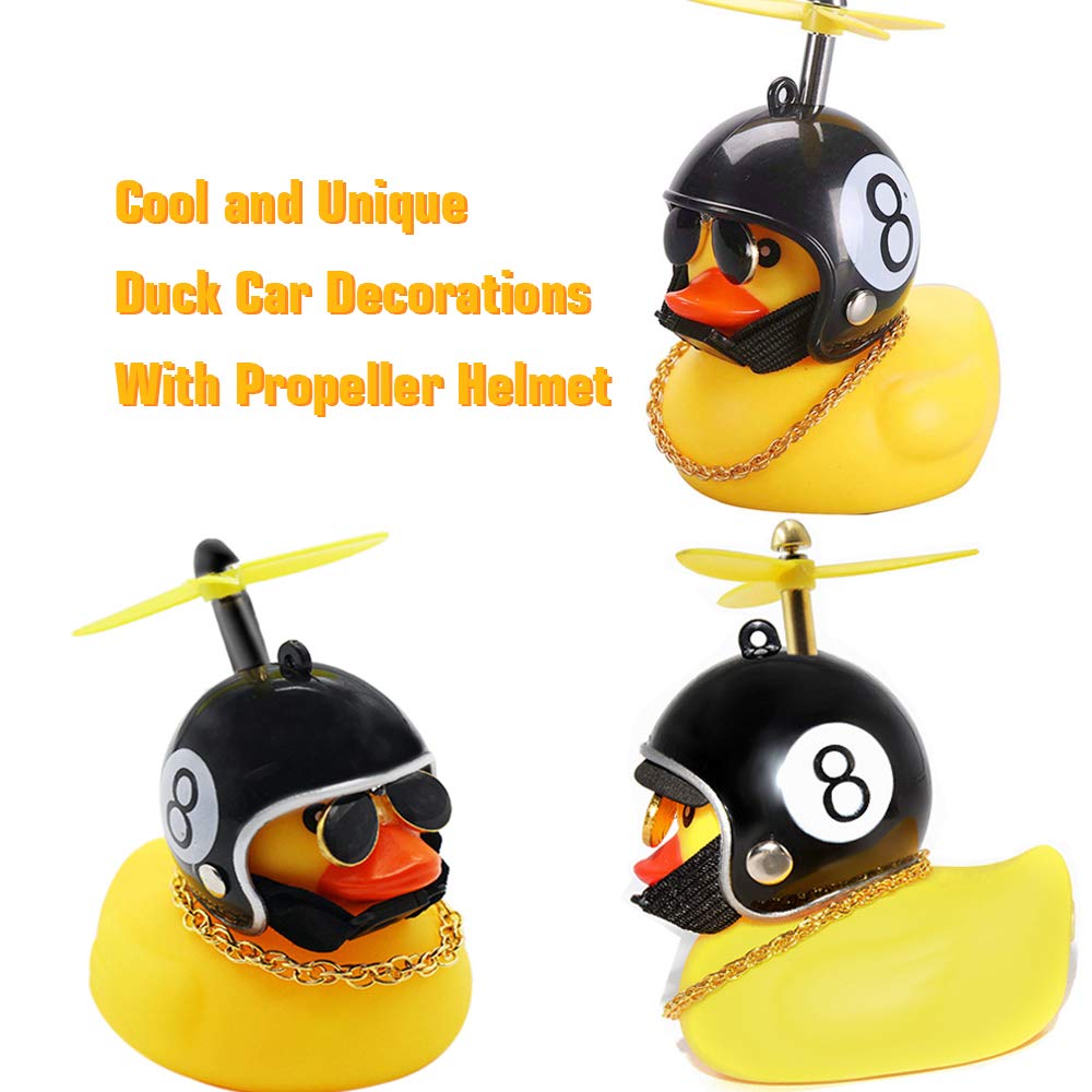 wonuu Rubber Duck Toy Car Ornaments Yellow Duck Car Dashboard Decorations with Propeller Helmet (2Pack-Beatle&8)