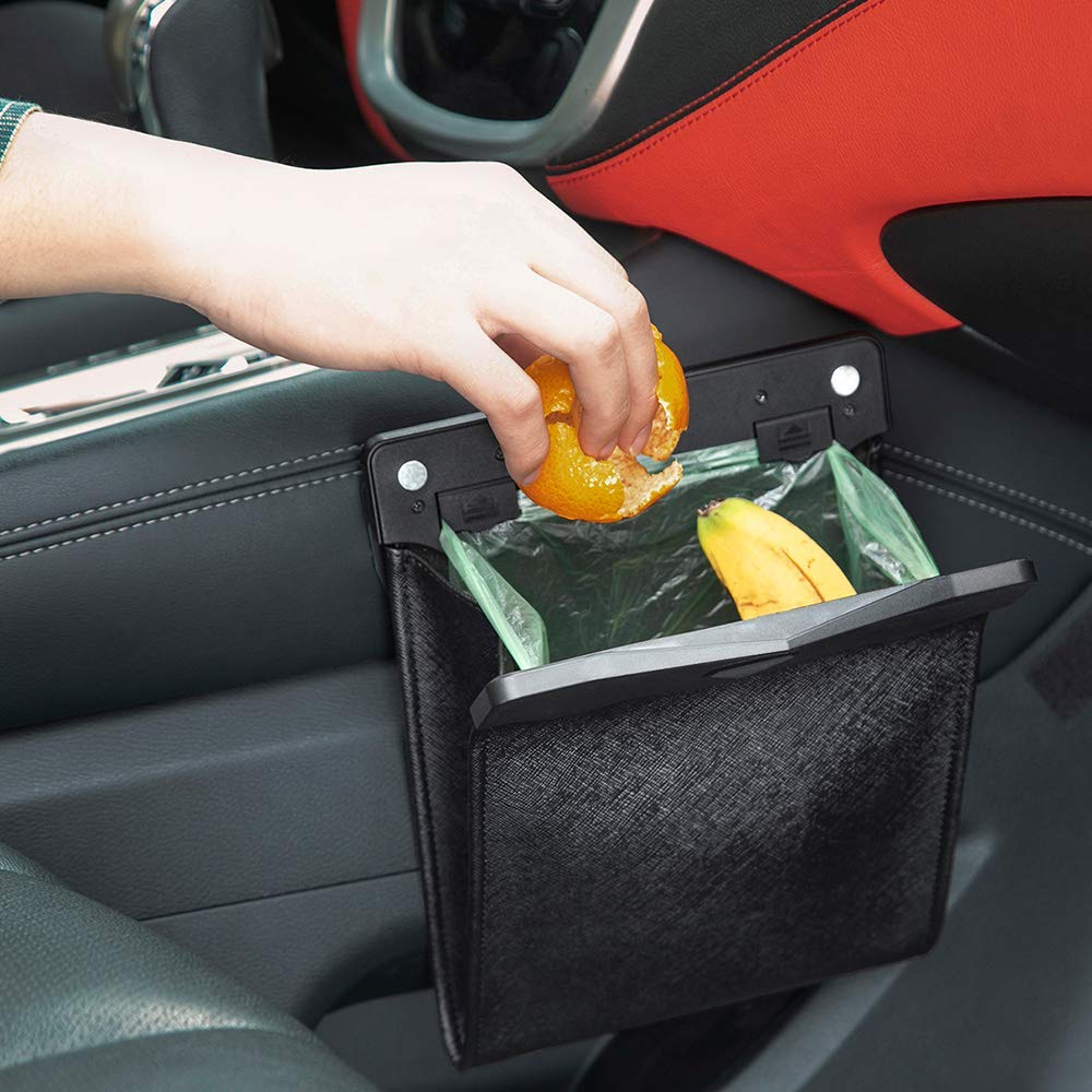 Smart Led Car Trash Can Waterproof Garbage Bag Passenger Side Artificial Leather Storage Pocket Leak Proof Reusable Traveling Po