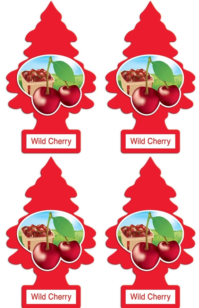 Little Trees Car Air Freshener | Hanging Paper Tree For Home Or Car | Wild Cherry | 4 Pack