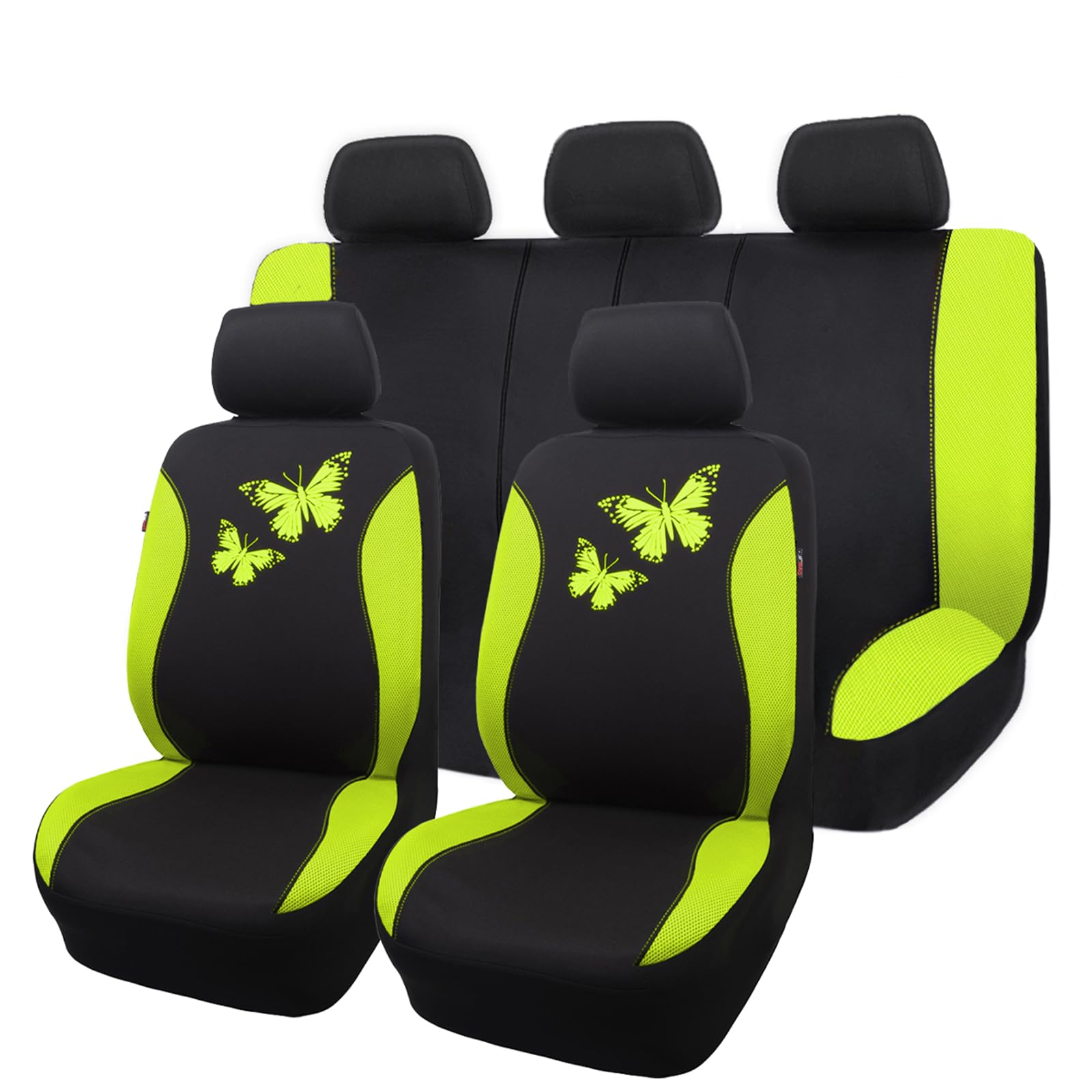 Flying Banner Butterfly Car Seat Covers Ful Set Fashion Universal Lady Woman Female Rear Bench Split Colorized (Green, Full Set)